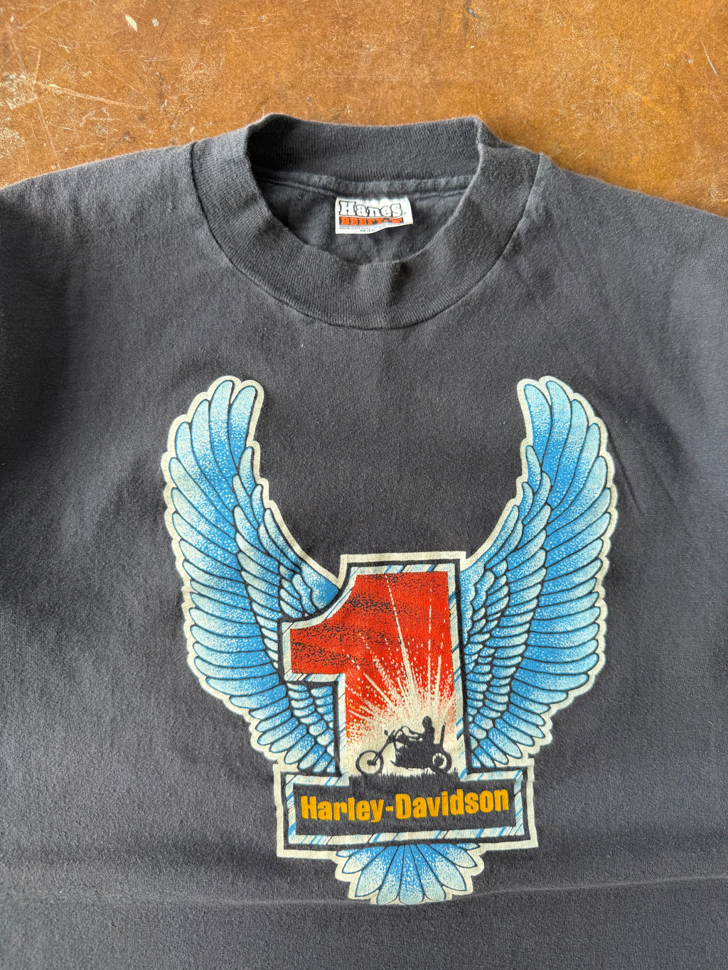 80s Harley Davidson "winged 1 emblem" biker shirt (MEDIUM)