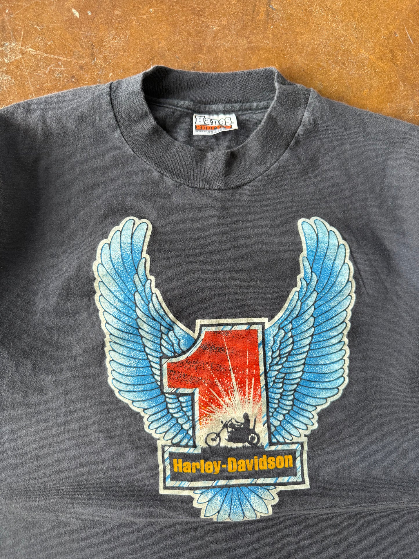 80s Harley Davidson "winged 1 emblem" biker shirt (MEDIUM)