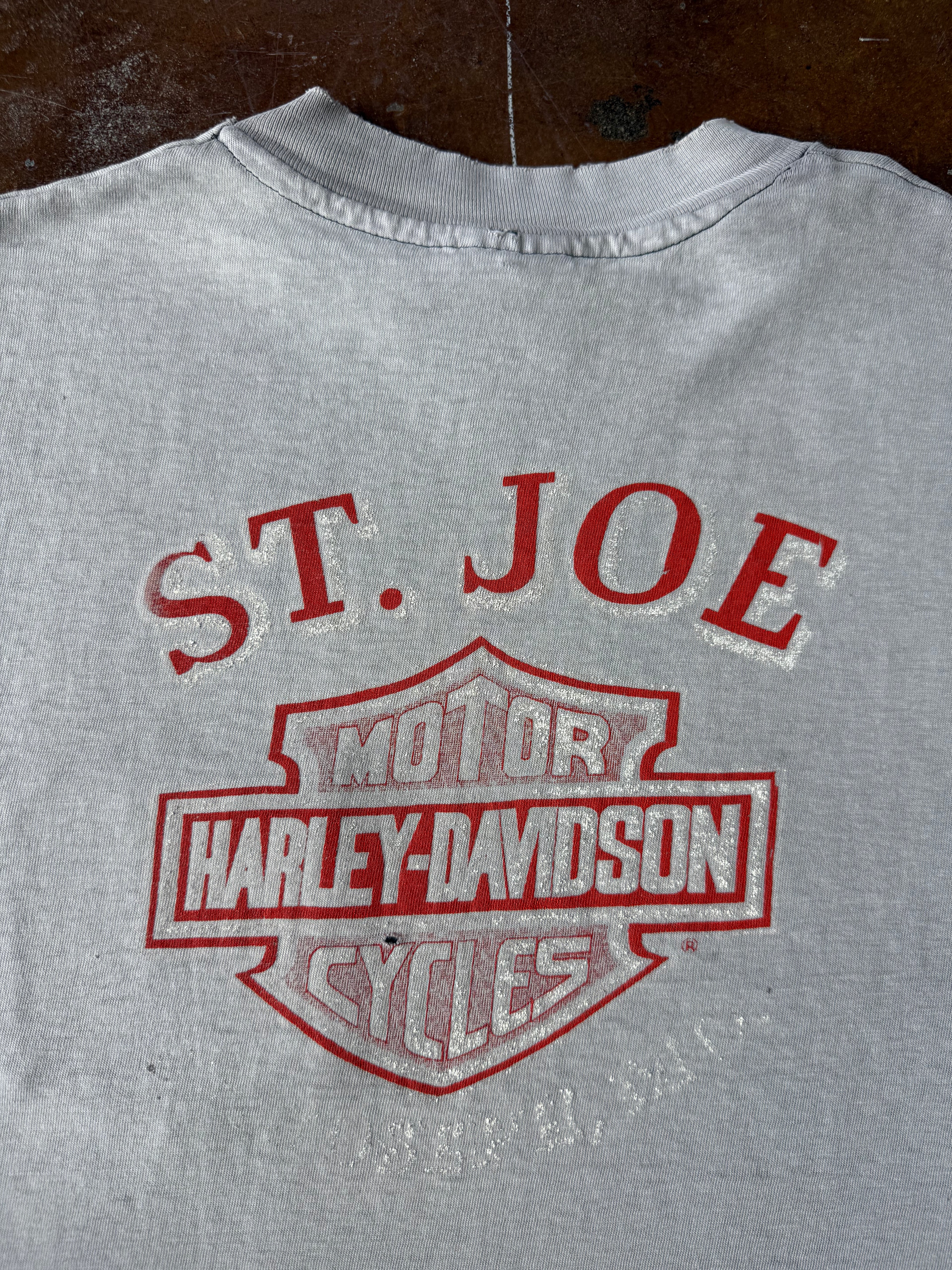80s faded & lightly distressed Harley Davidson "shining shield" pocket cut-off shirt (MEDIUM)