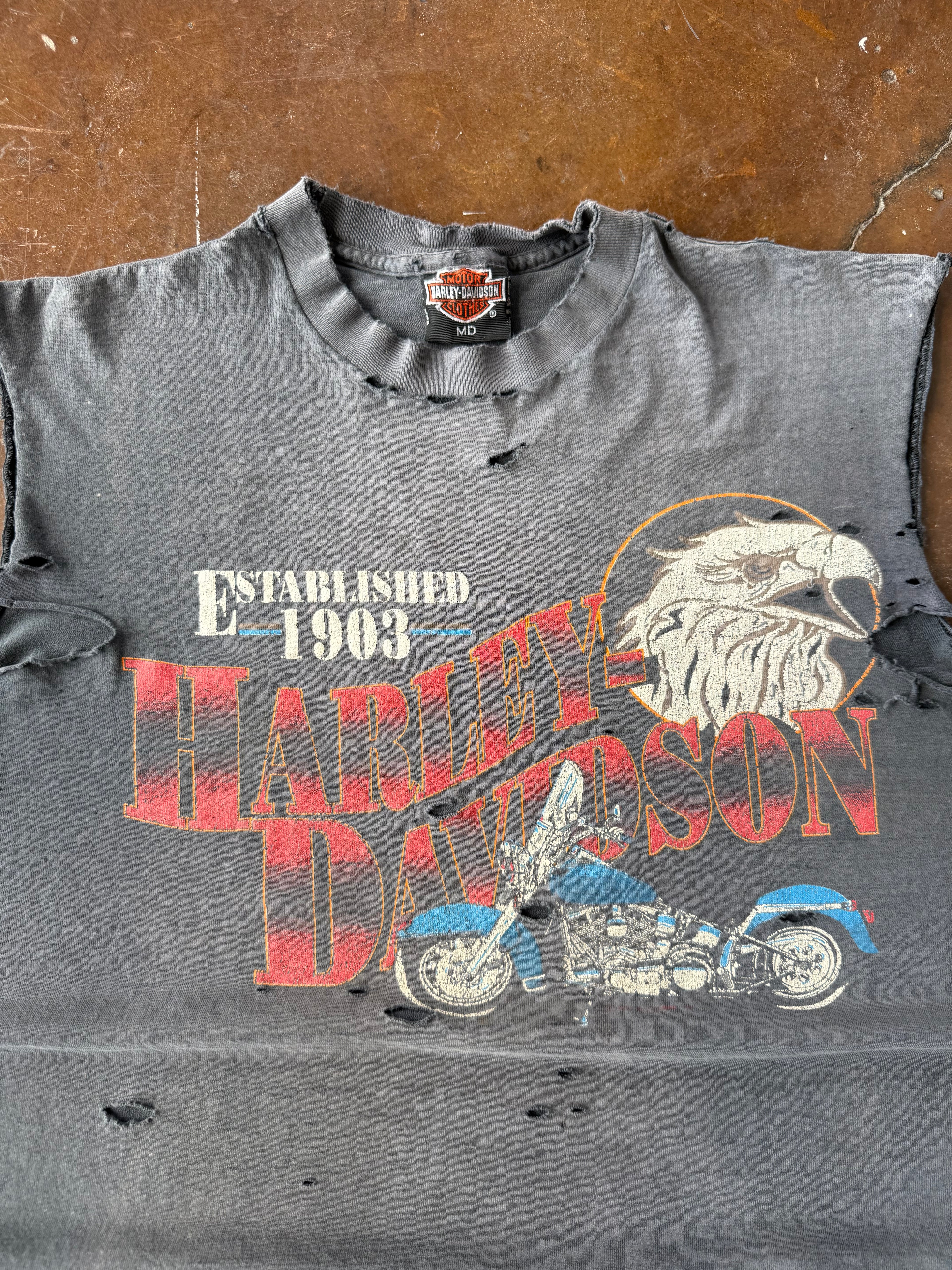 90s faded & distressed Harley Davidson "eagle" cut-off shirt (MEDIUM)