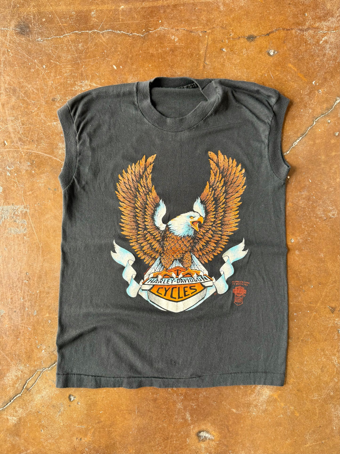 80s Harley Davidson "eagle emblem" 3D emblem sleeveless shirt (MEDIUM)
