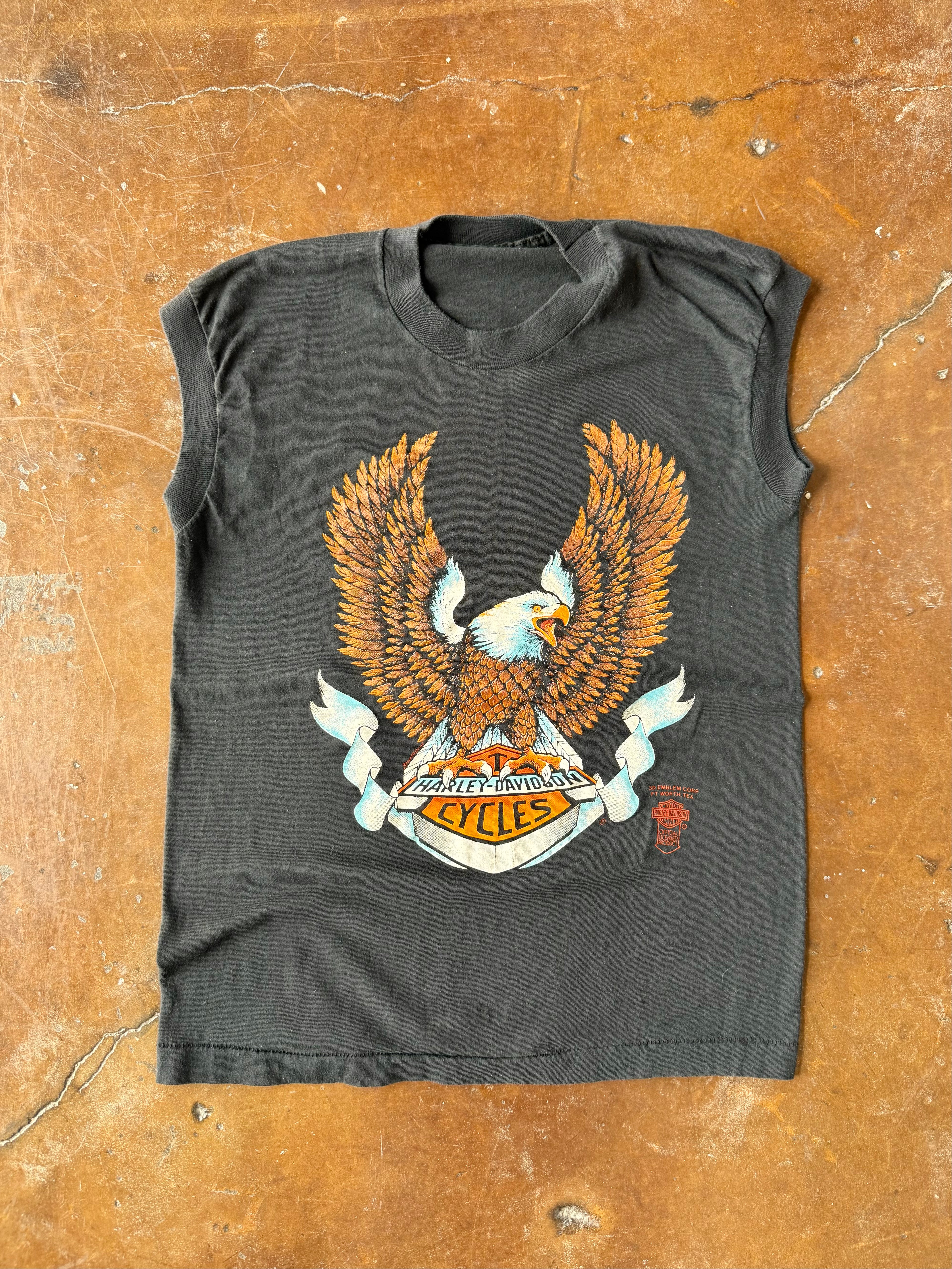 80s Harley Davidson "eagle emblem" 3D emblem sleeveless shirt (MEDIUM)
