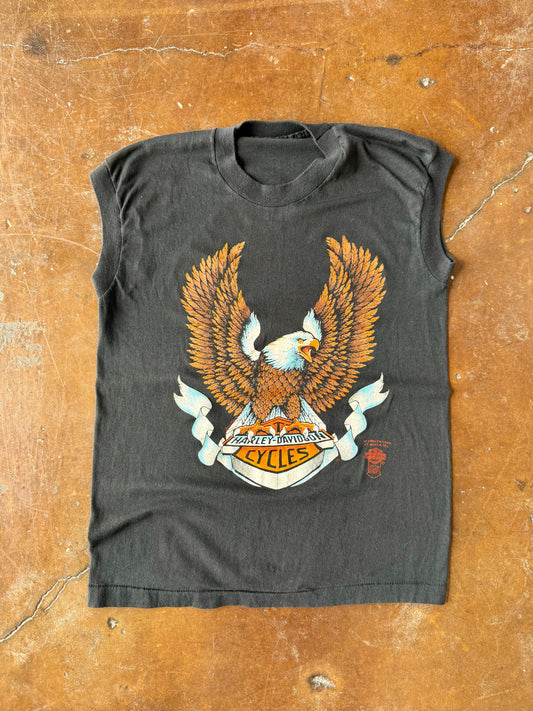 80s Harley Davidson "eagle emblem" 3D emblem sleeveless shirt (MEDIUM)