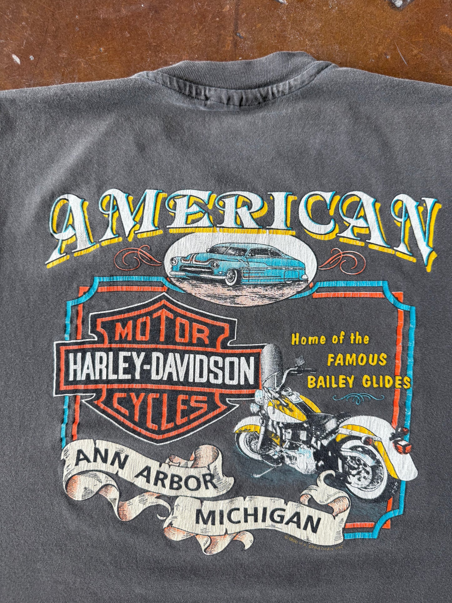 90s faded Harley Davidson "red bike" biker shirt (LARGE)