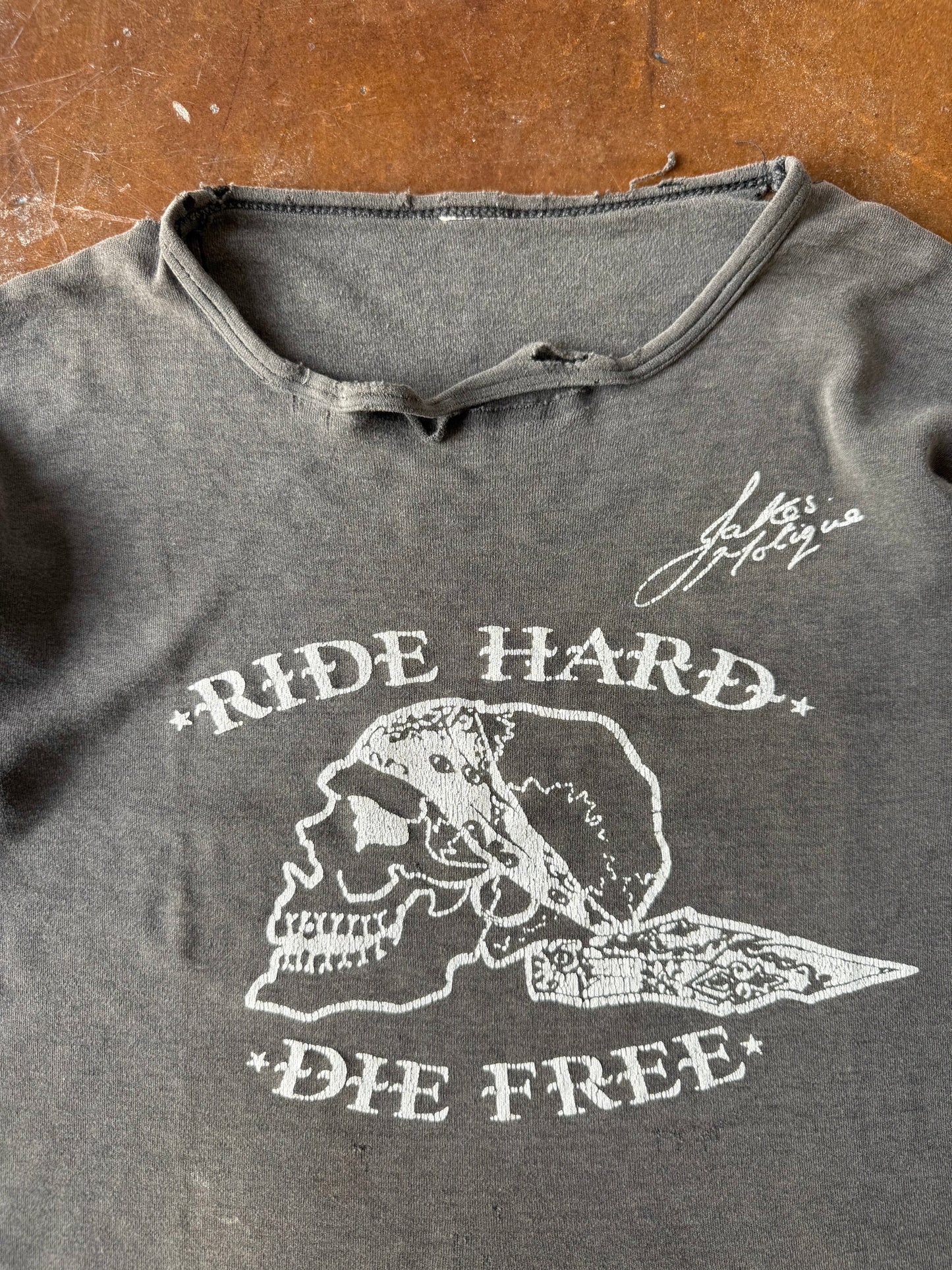 70s faded & distressed Harley Davidson "ride hard, die free" biker shirt (MEDIUM)
