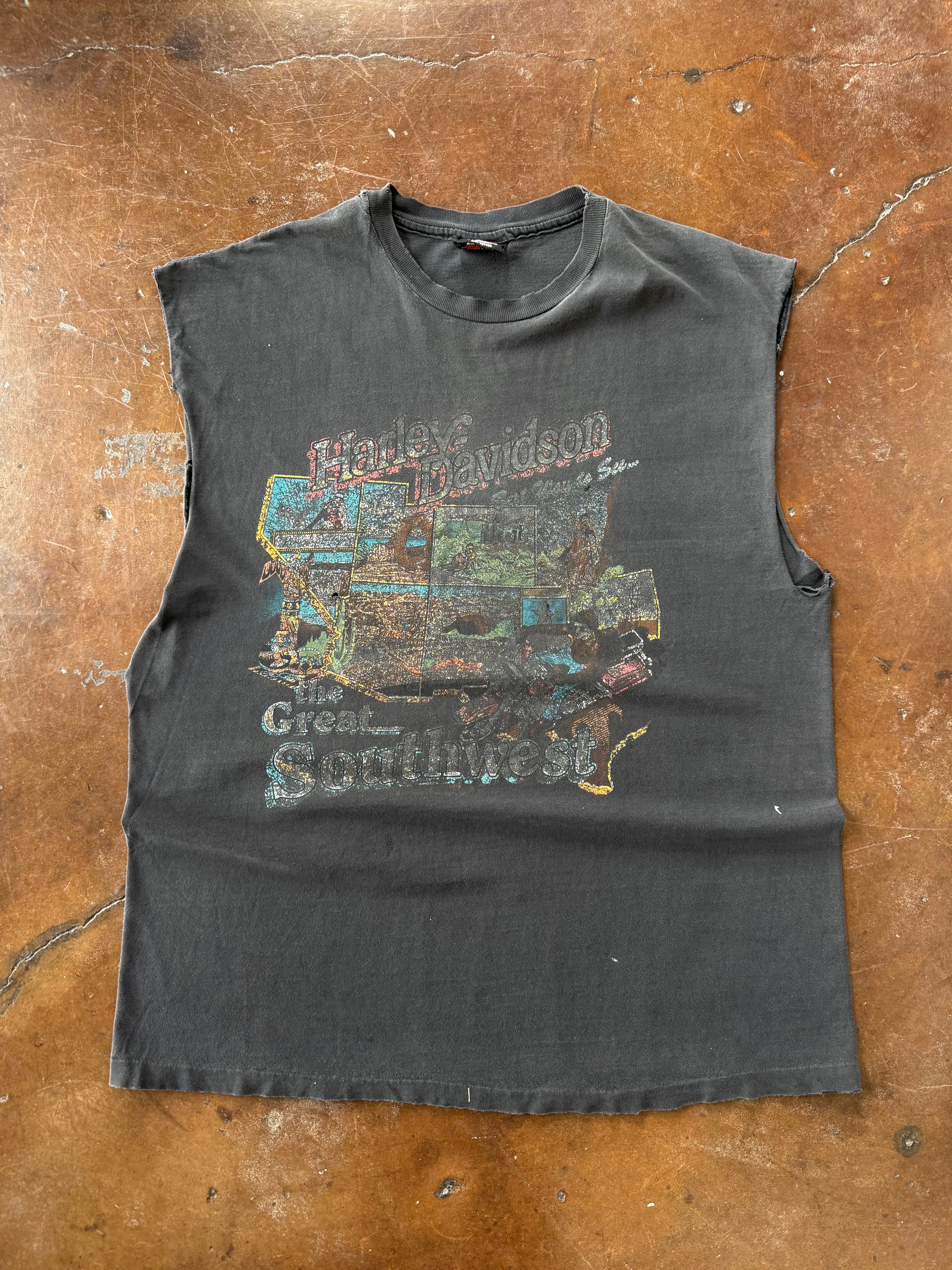 90s faded Harley Davidson "great southwest" biker cut-off shirt (XL)
