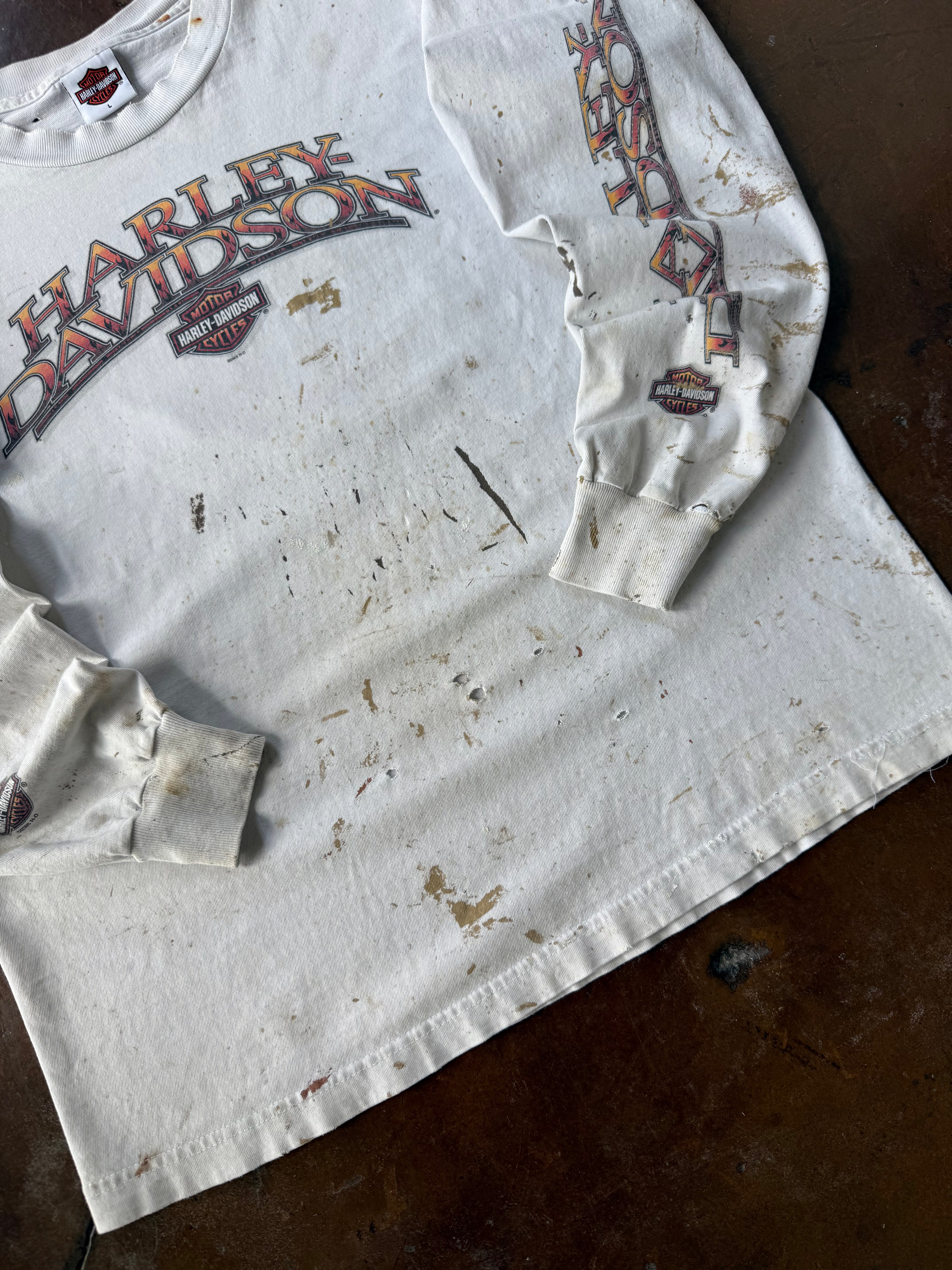 2005 Harley Davidson "spellout" paint splatter longsleeve shirt (LARGE)
