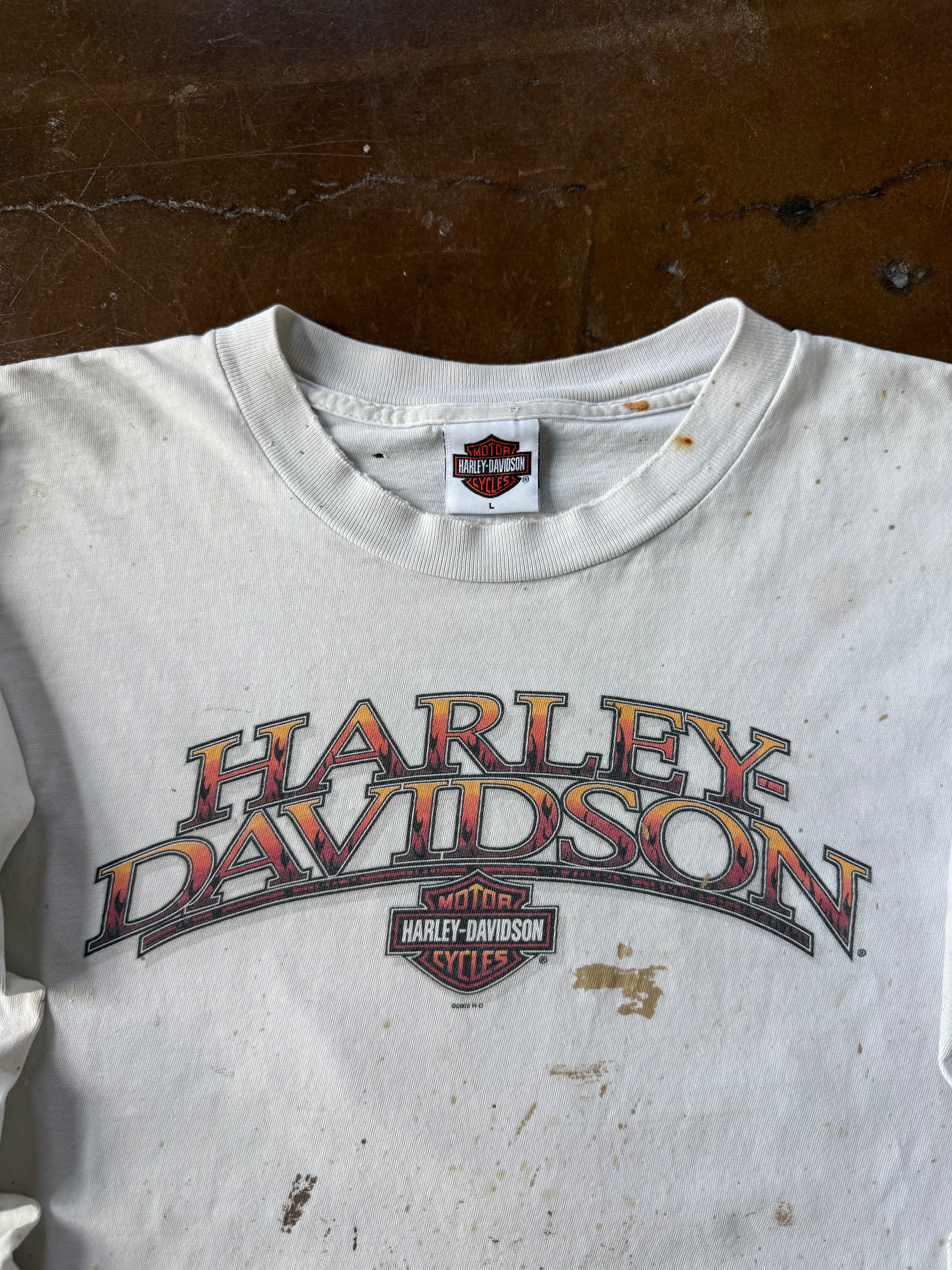 2005 Harley Davidson "spellout" paint splatter longsleeve shirt (LARGE)