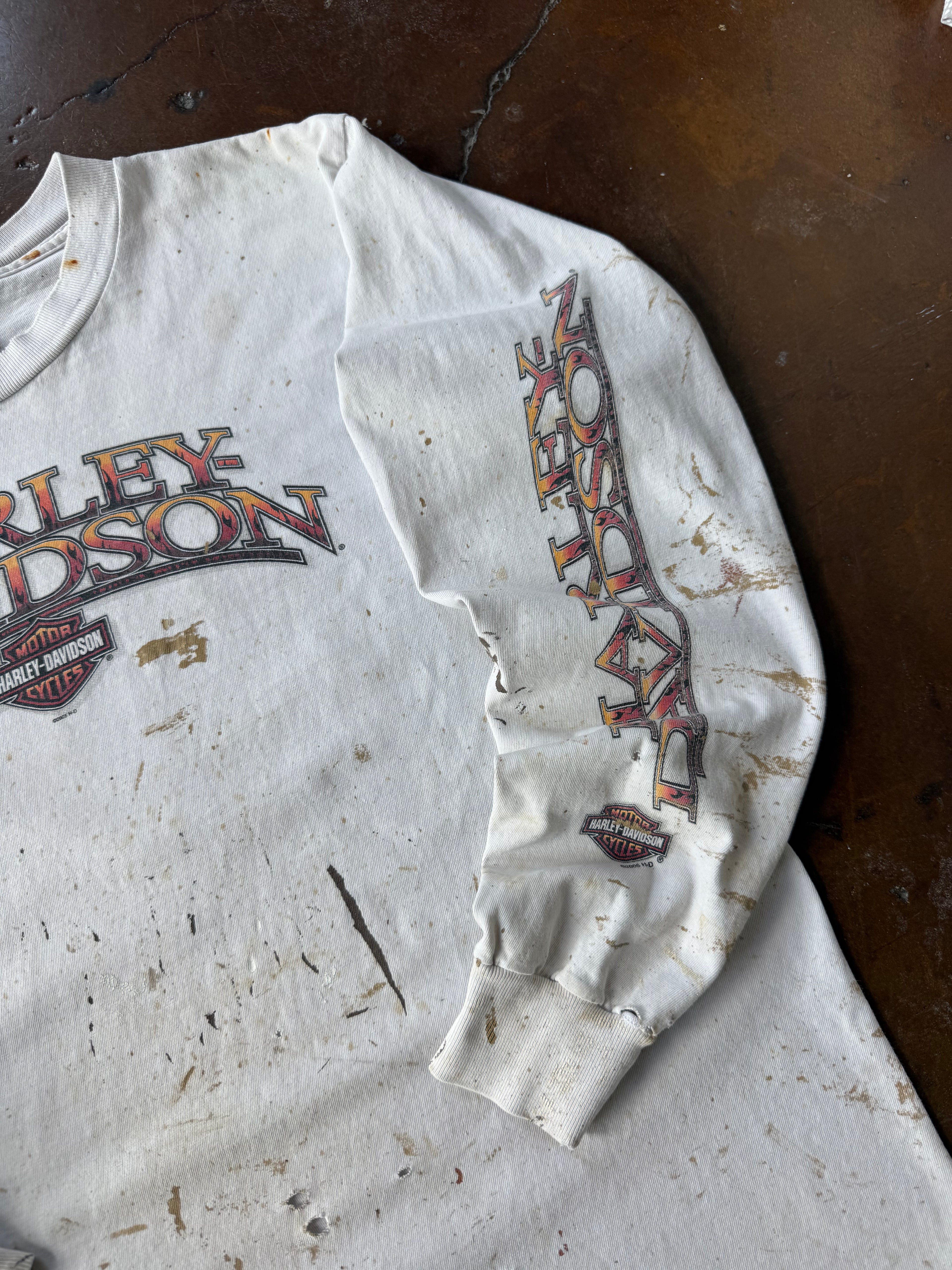 2005 Harley Davidson "spellout" paint splatter longsleeve shirt (LARGE)