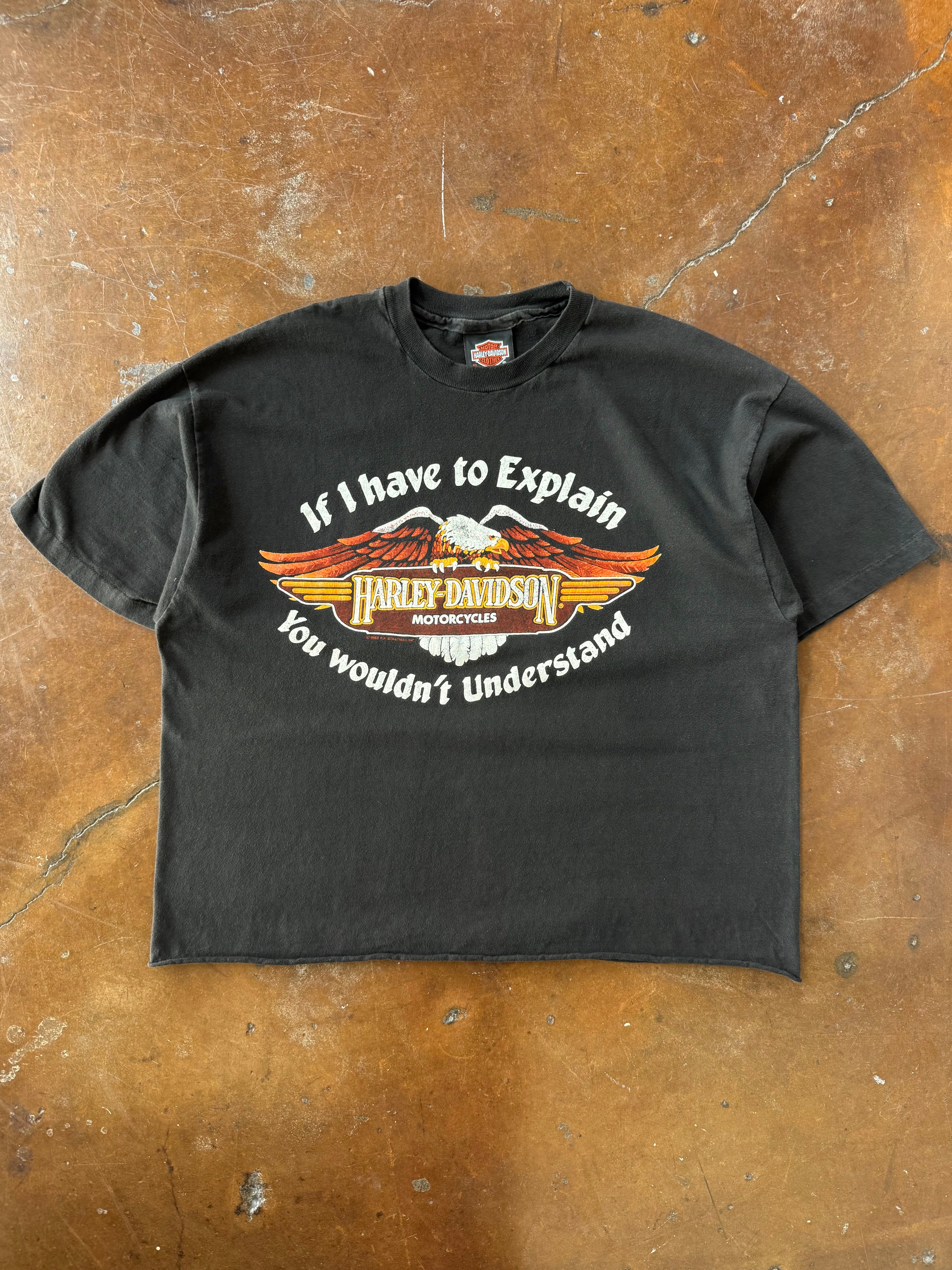 90s cropped Harley Davidson "if I have to explain..." biker shirt (XL)