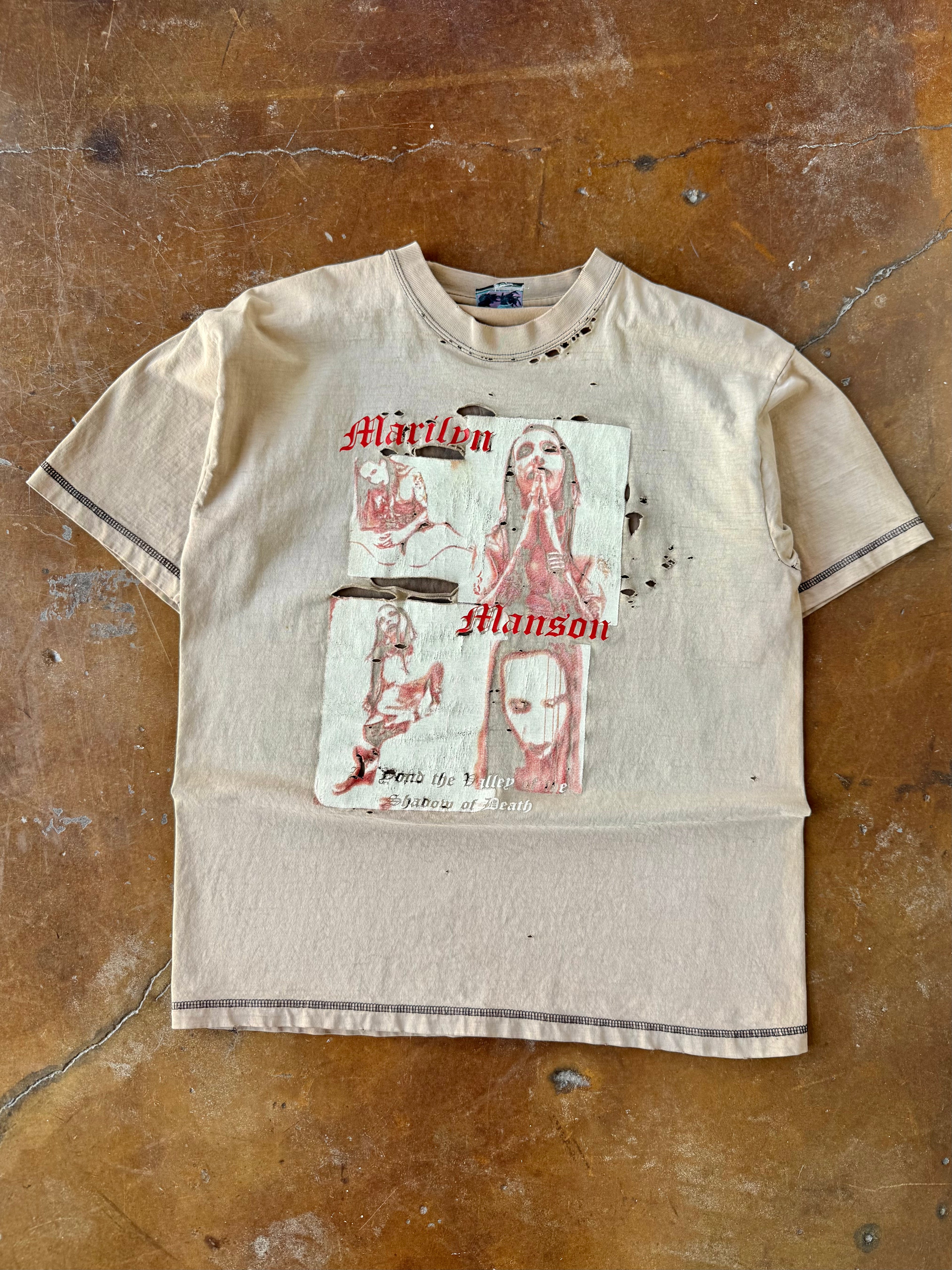 2000s faded & distressed Marilyn Manson "valley of the shadow of death" shirt (LARGE)