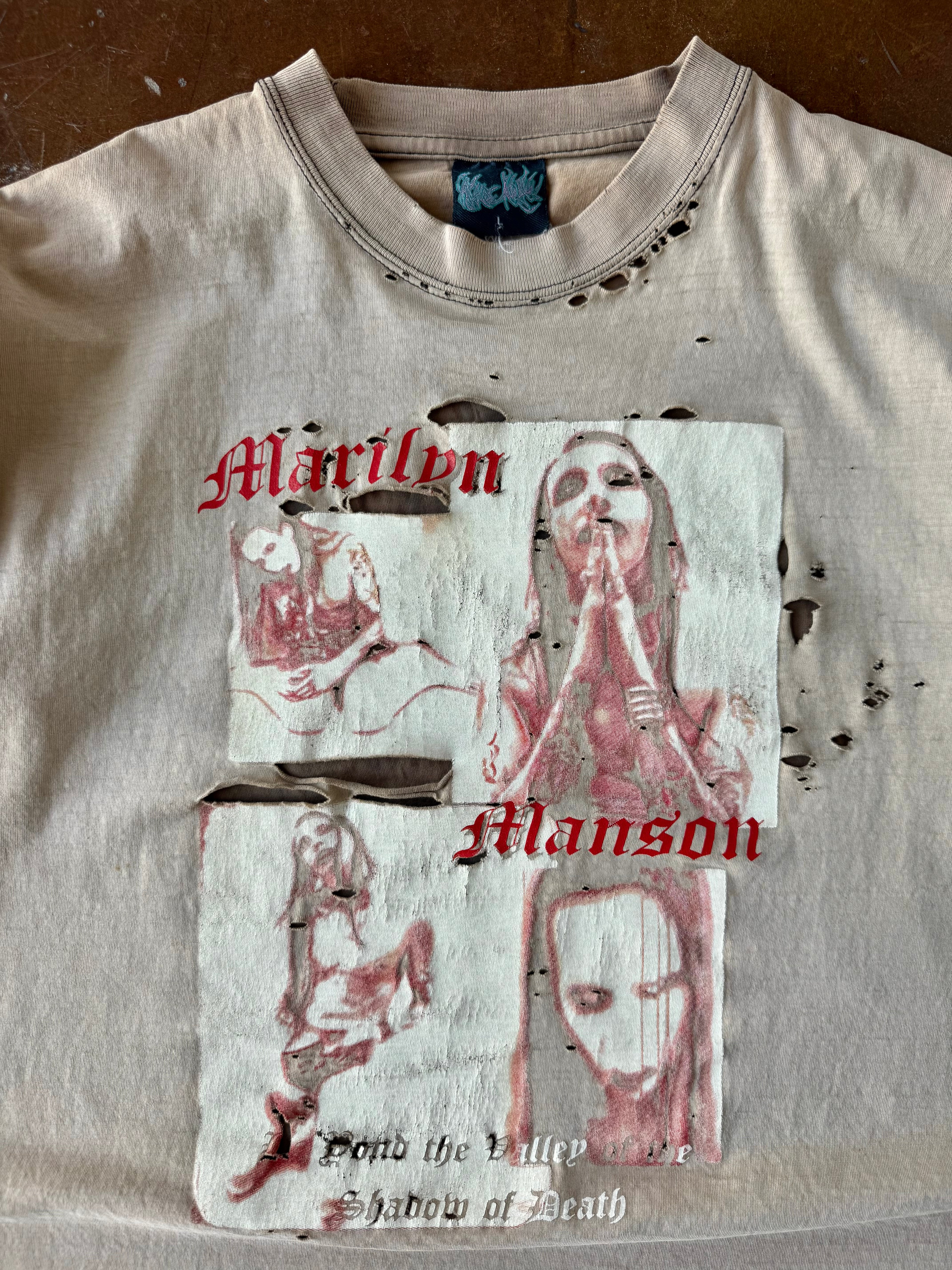 2000s faded & distressed Marilyn Manson "valley of the shadow of death" shirt (LARGE)