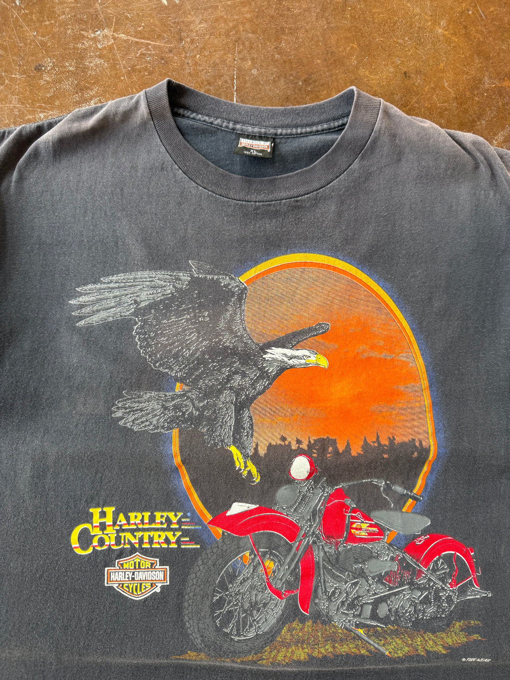 90s lightly faded Harley Davidson "eagle sunset" biker shirt (XL)