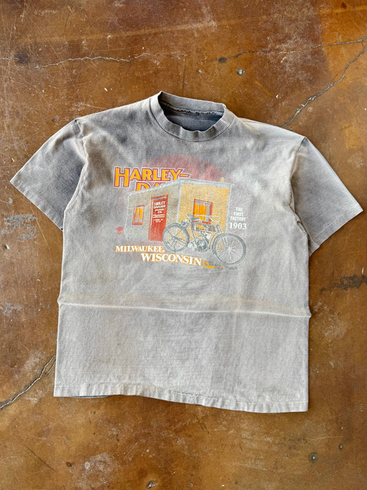 80s faded Harley Davidson "the first factory" biker shirt (LARGE)
