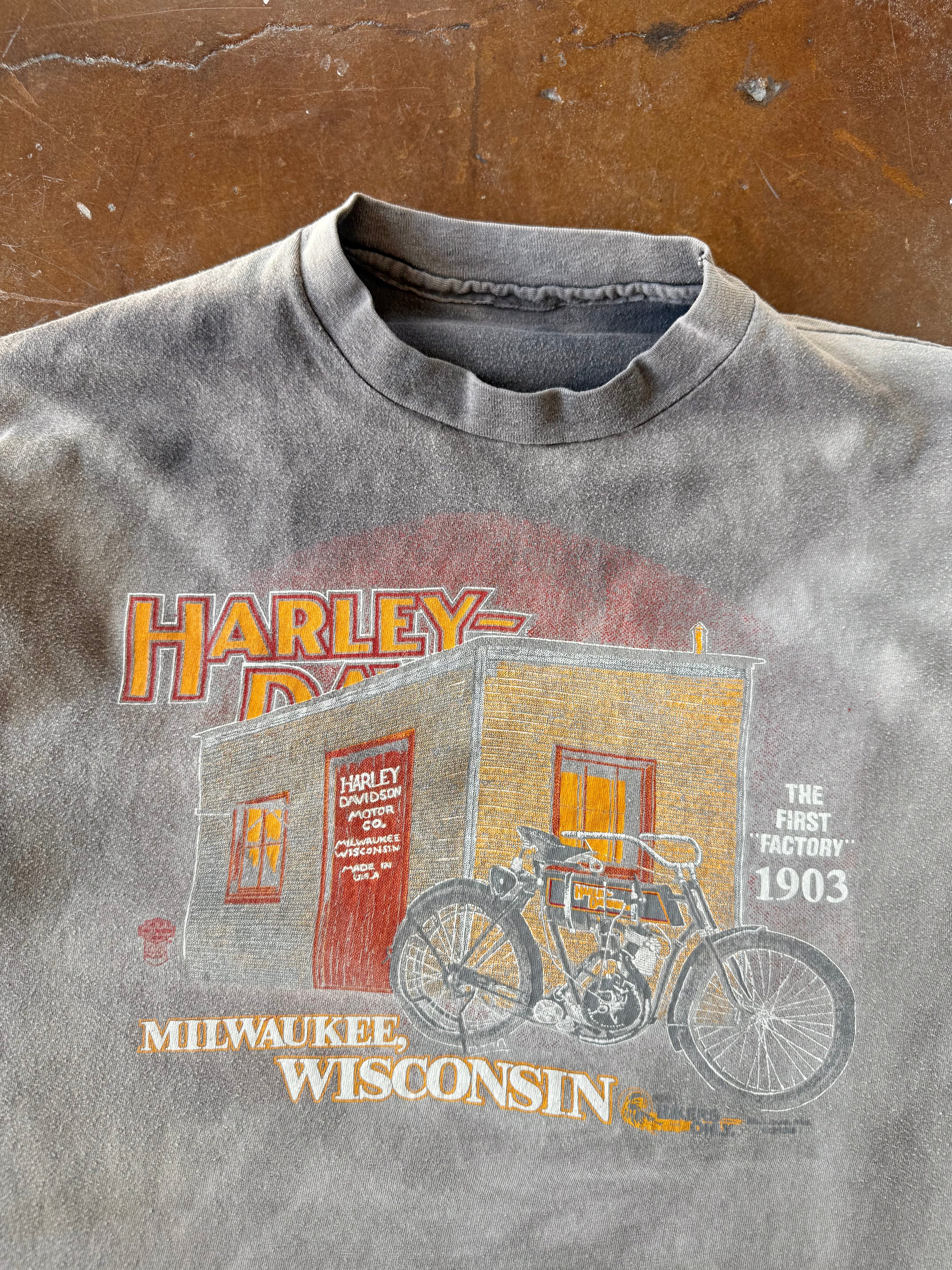 80s faded Harley Davidson "the first factory" biker shirt (LARGE)