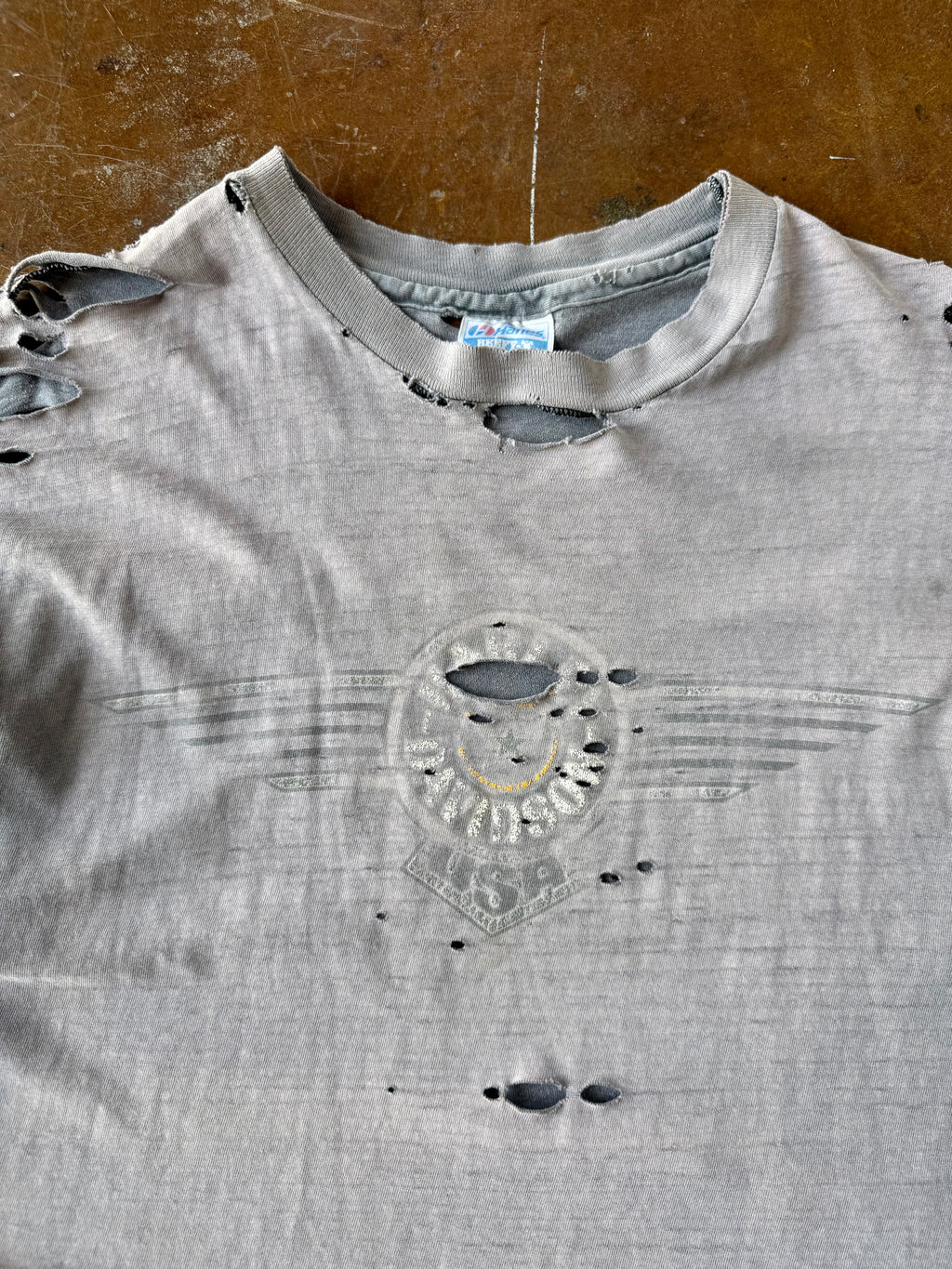 80s faded & distressed Harley Davidson "winged emblem" biker shirt (XL)