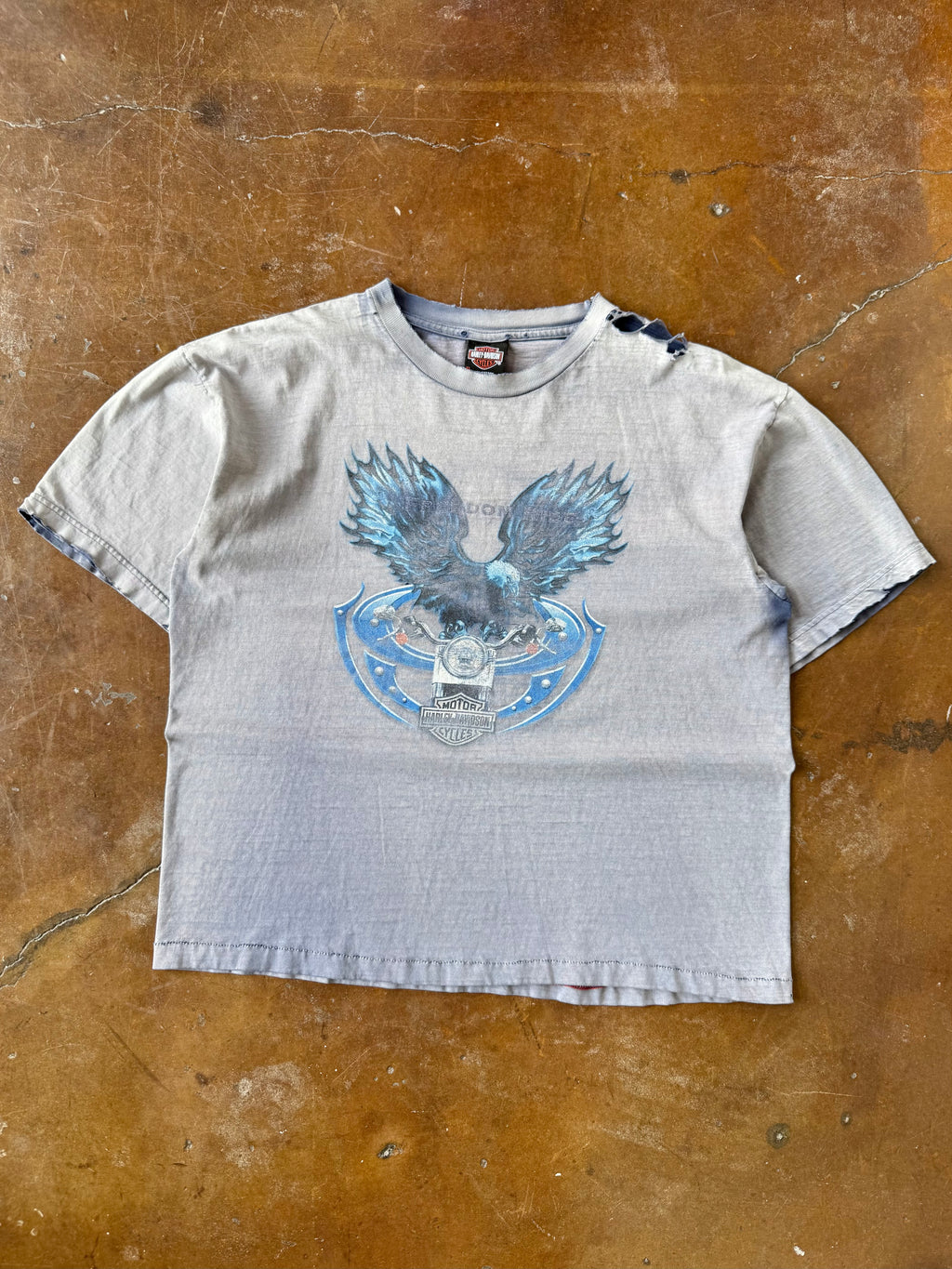 2000s faded Harley Davidson "blue eagle" biker shirt (XL)