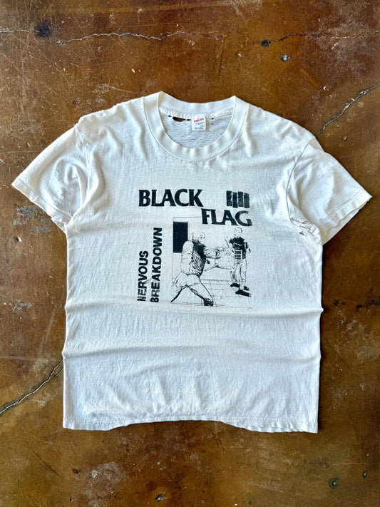 80s lightly distressed Black Flag "nervous breakdown" band shirt (LARGE)