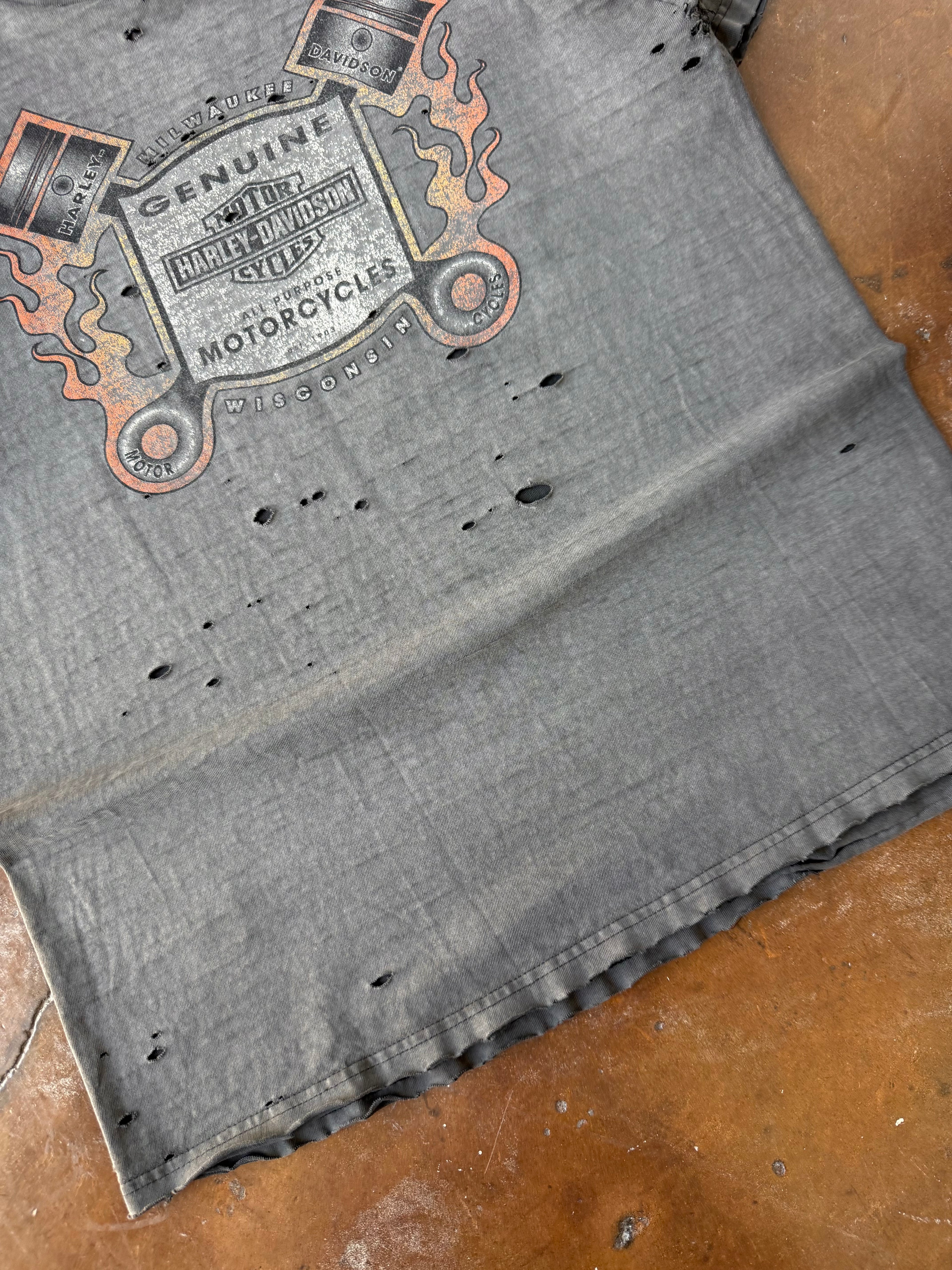 90s faded & distressed Harley Davidson "flame logo" biker shirt (XL)