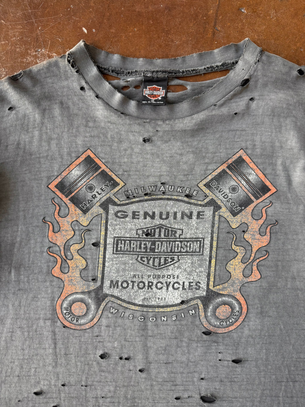 90s faded & distressed Harley Davidson "flame logo" biker shirt (XL)