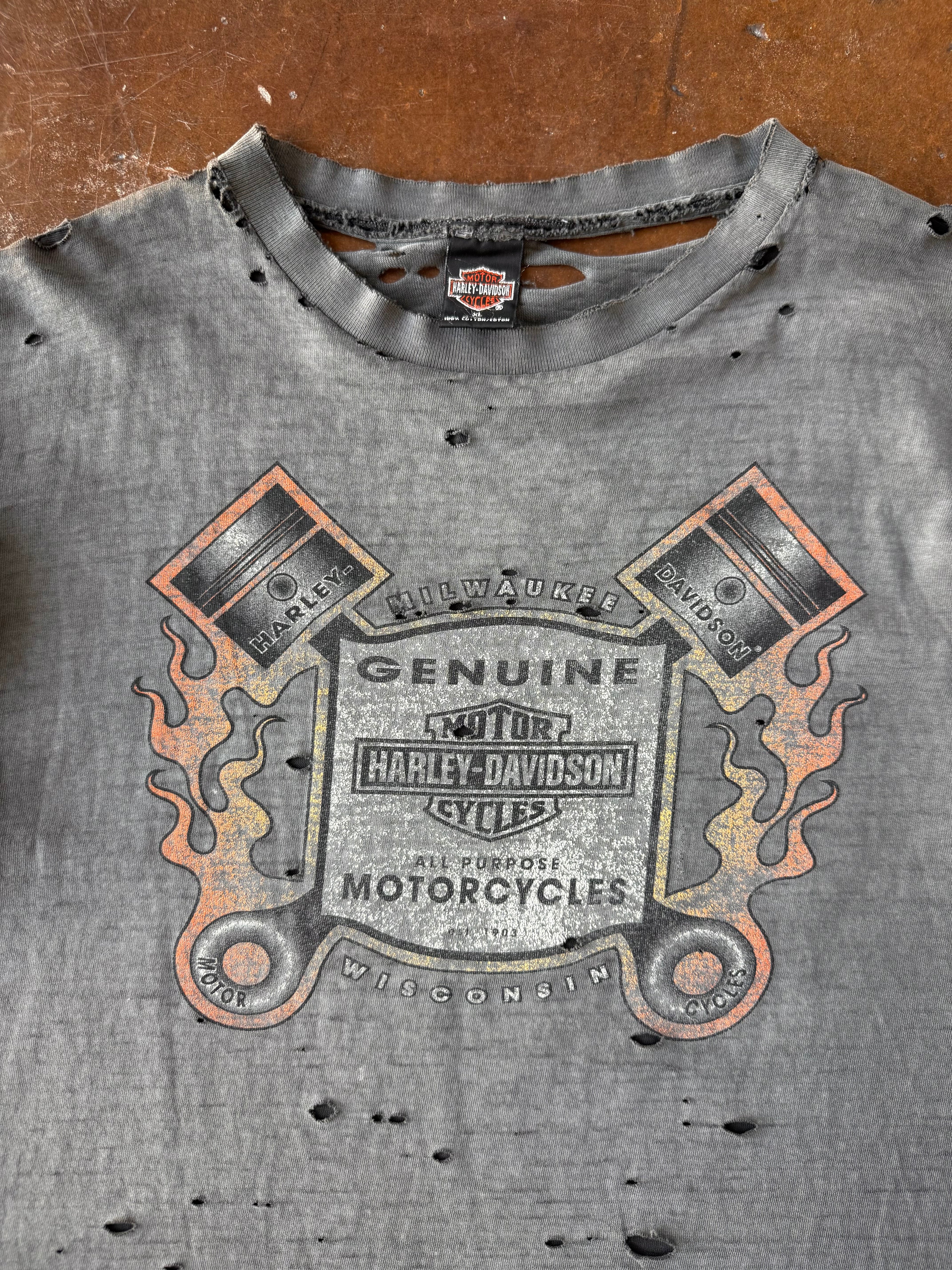 90s faded & distressed Harley Davidson "flame logo" biker shirt (XL)