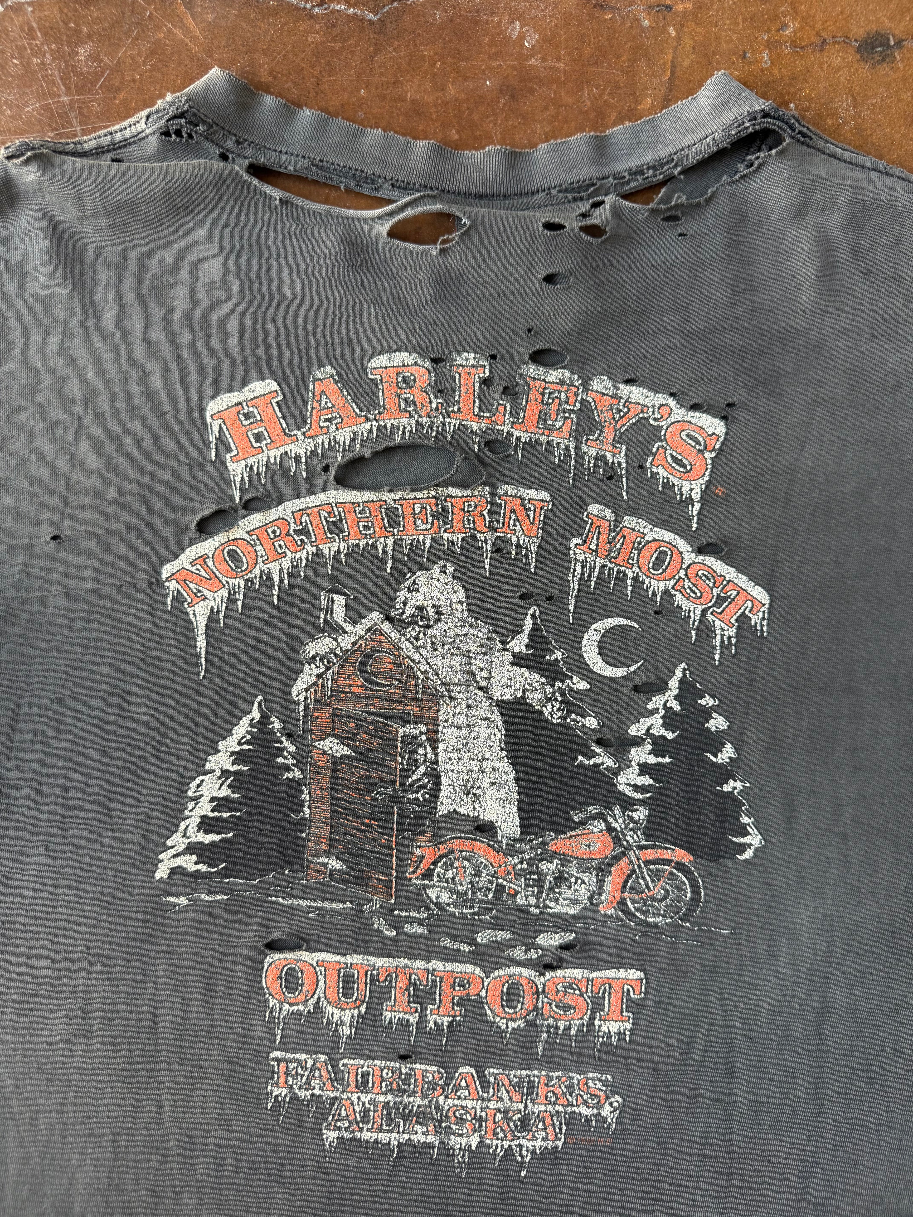 90s faded & distressed Harley Davidson "flame logo" biker shirt (XL)