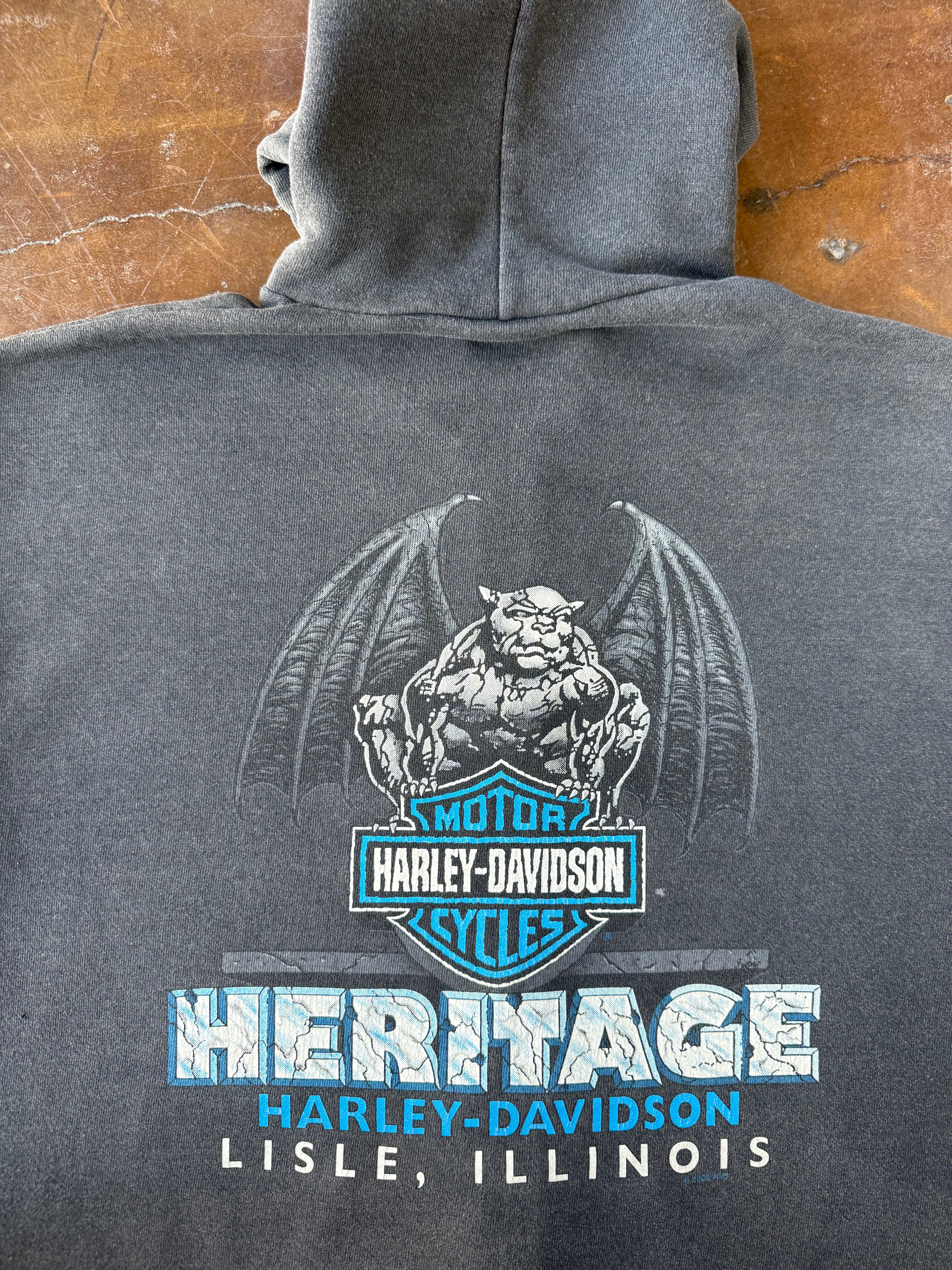 90s lightly faded Harley Davidson "blue/purple flame" zip-up hoodie (XL)
