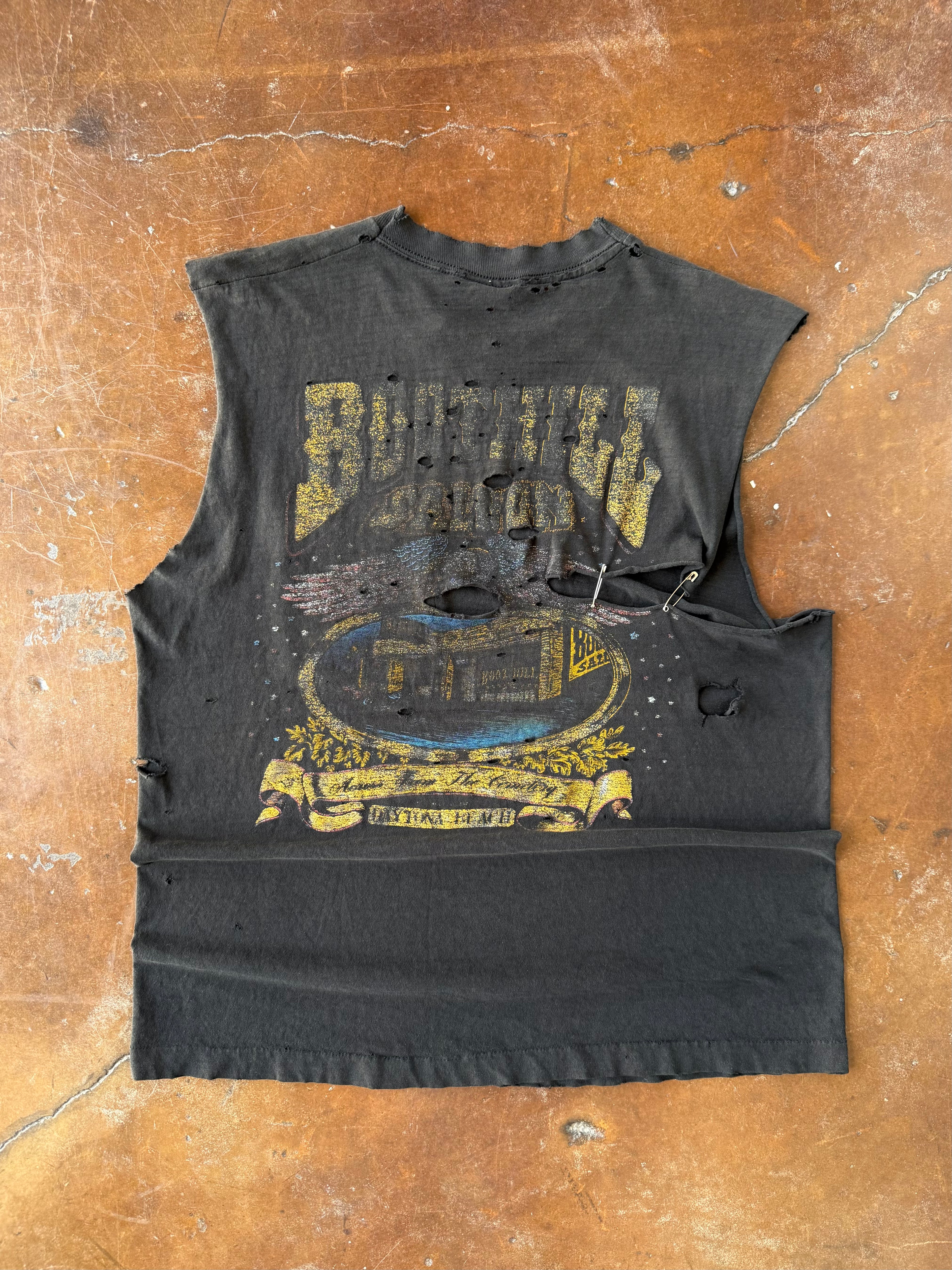 90s distressed Boothill Saloon biker cutoff shirt (LARGE)