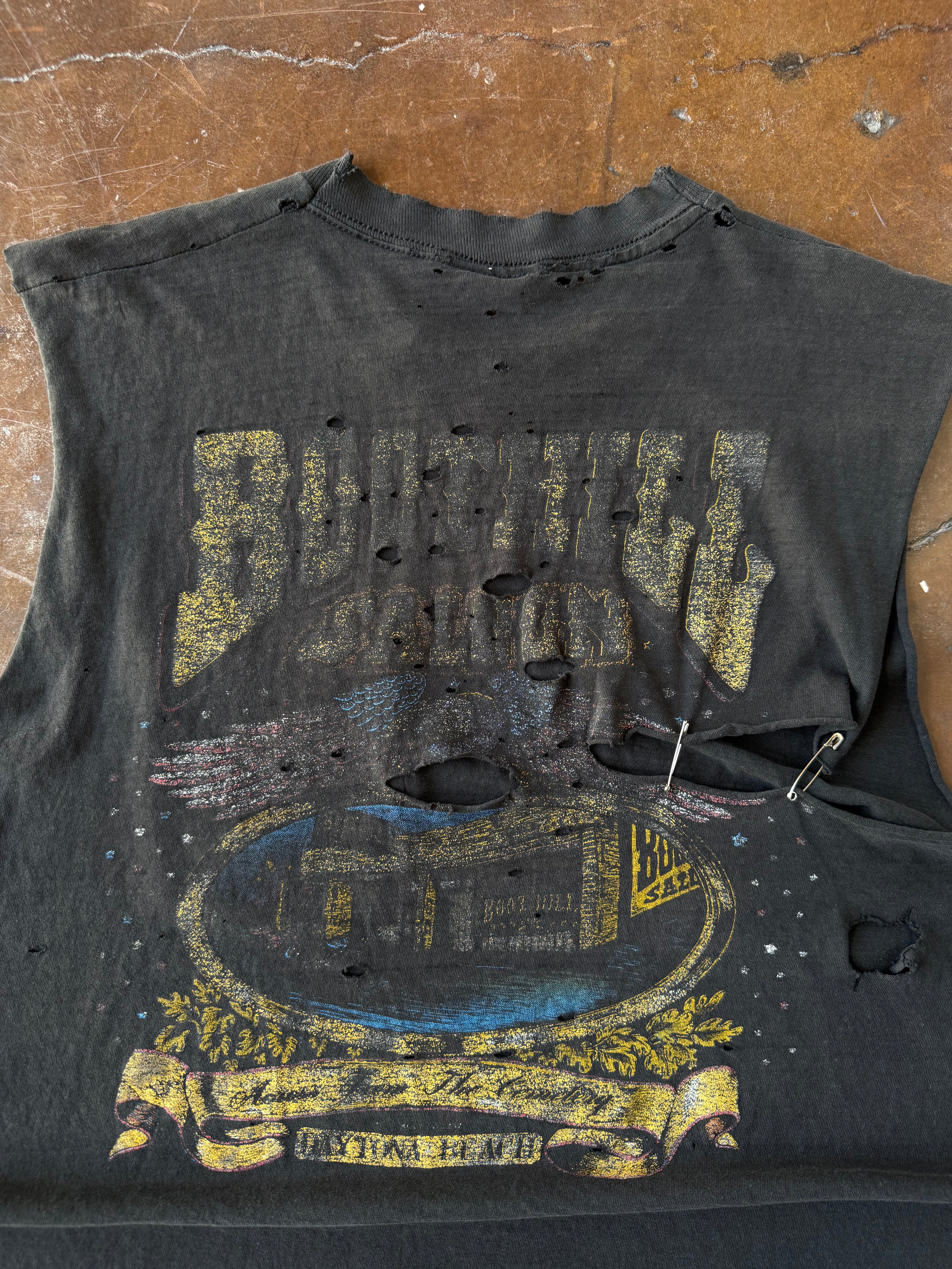 90s distressed Boothill Saloon biker cutoff shirt (LARGE)
