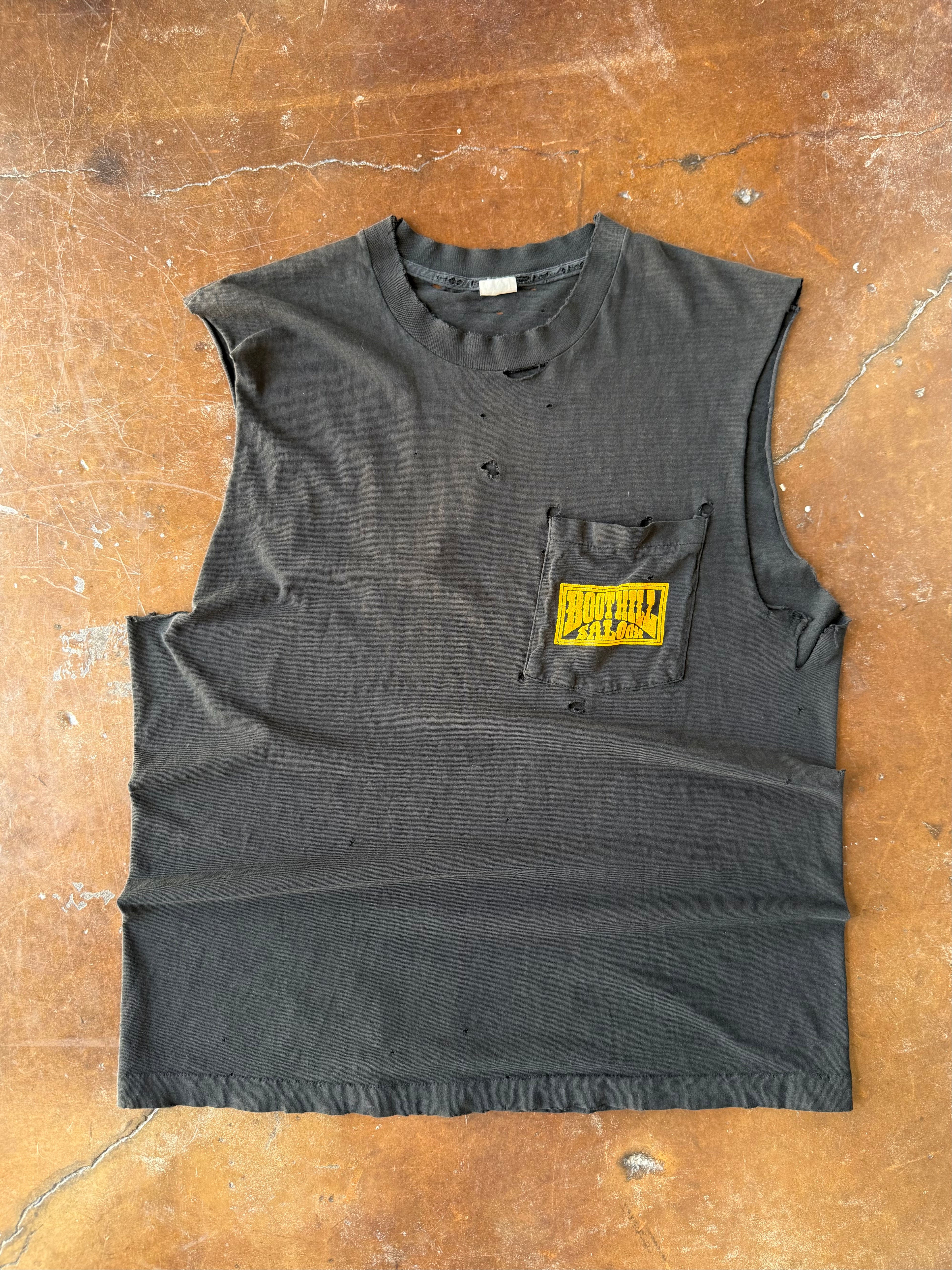 90s distressed Boothill Saloon biker cutoff shirt (LARGE)
