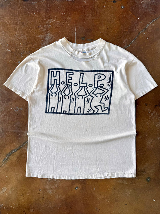 80s distressed Keith Haring "HELP" art shirt (XL)