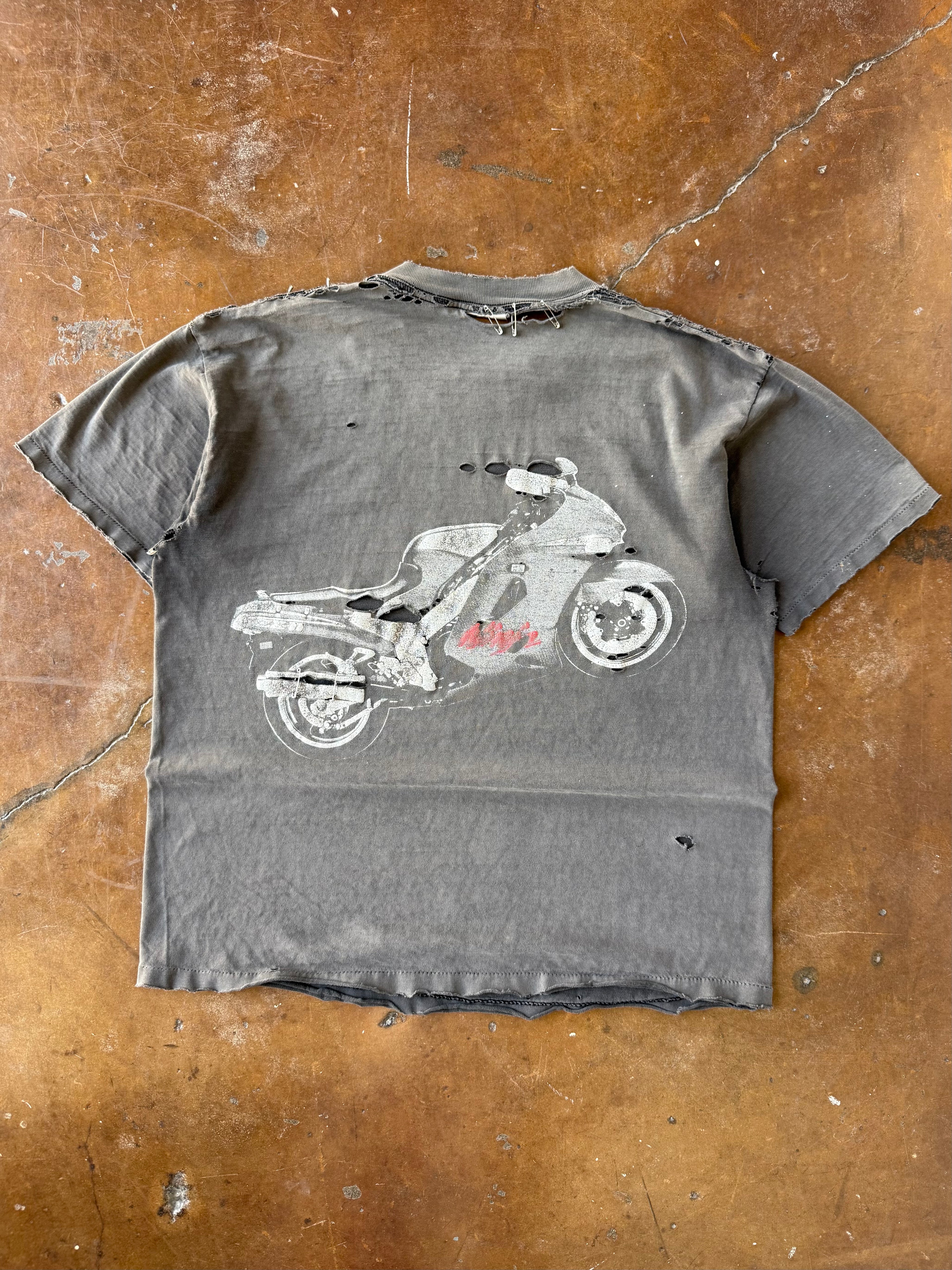 90s faded & distressed Team Kawasaki "motorbike" shirt (LARGE)