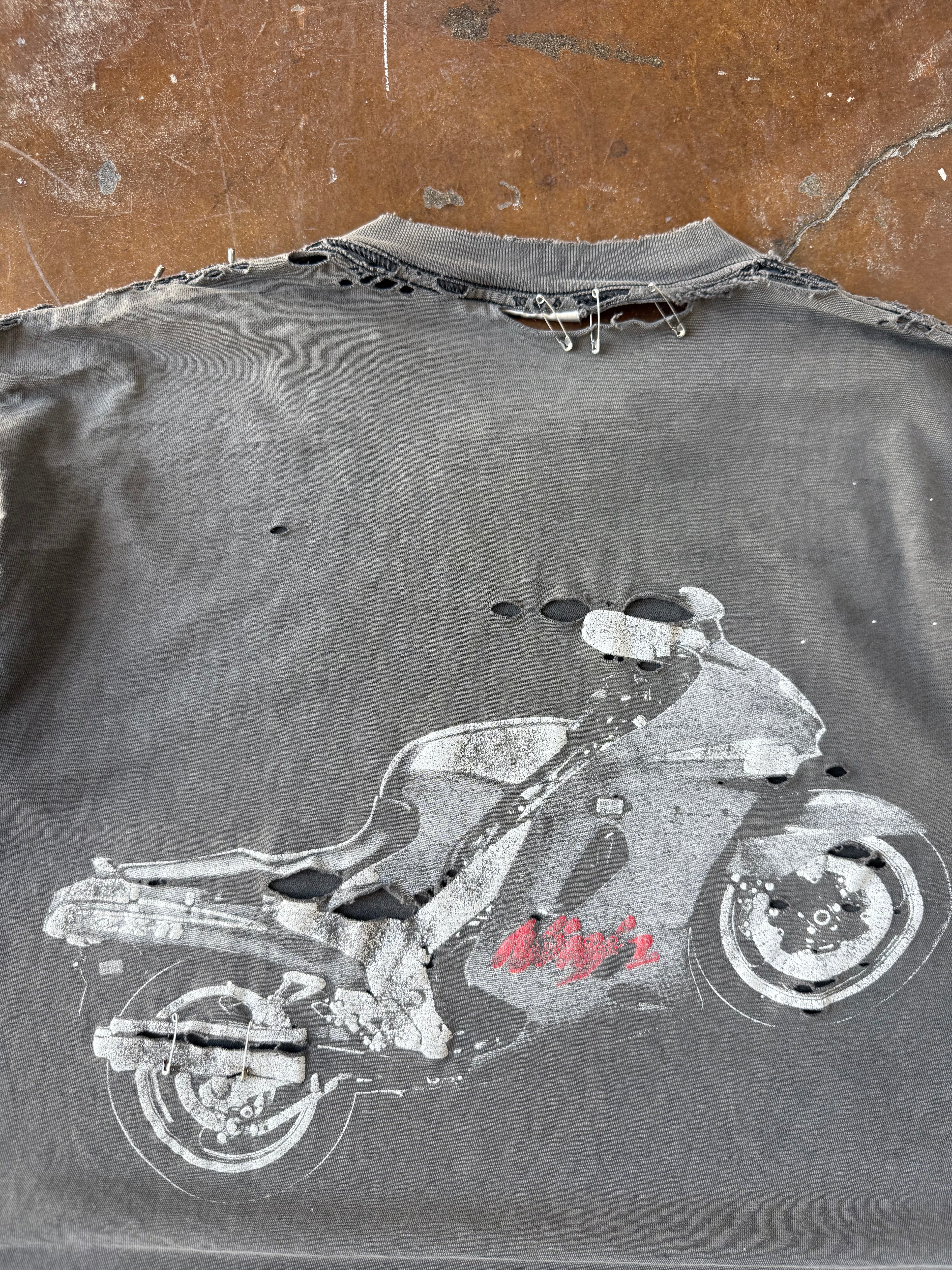 90s faded & distressed Team Kawasaki "motorbike" shirt (LARGE)