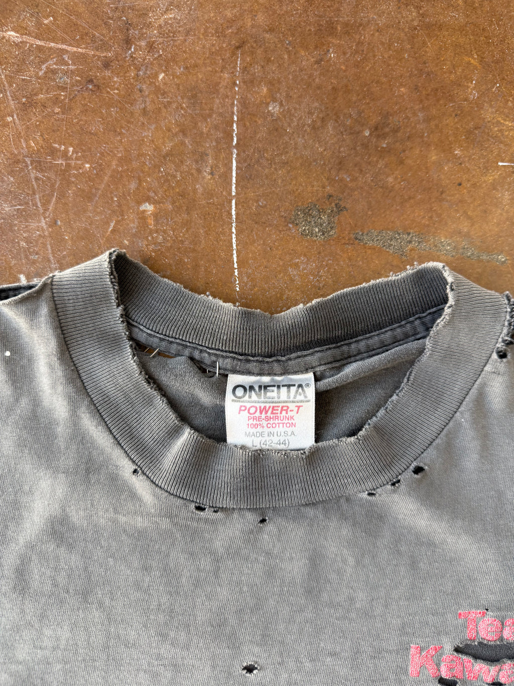 90s faded & distressed Team Kawasaki "motorbike" shirt (LARGE)