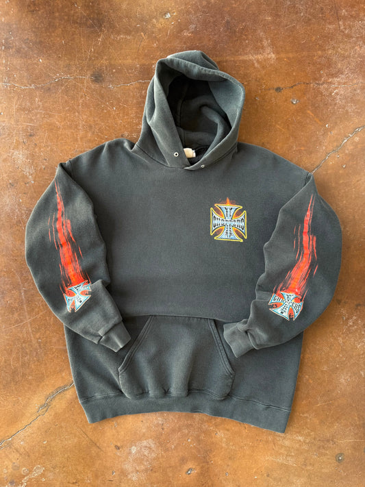 2000s lightly faded West Coast Choppers "streak flame" pullover hoodie (XL)