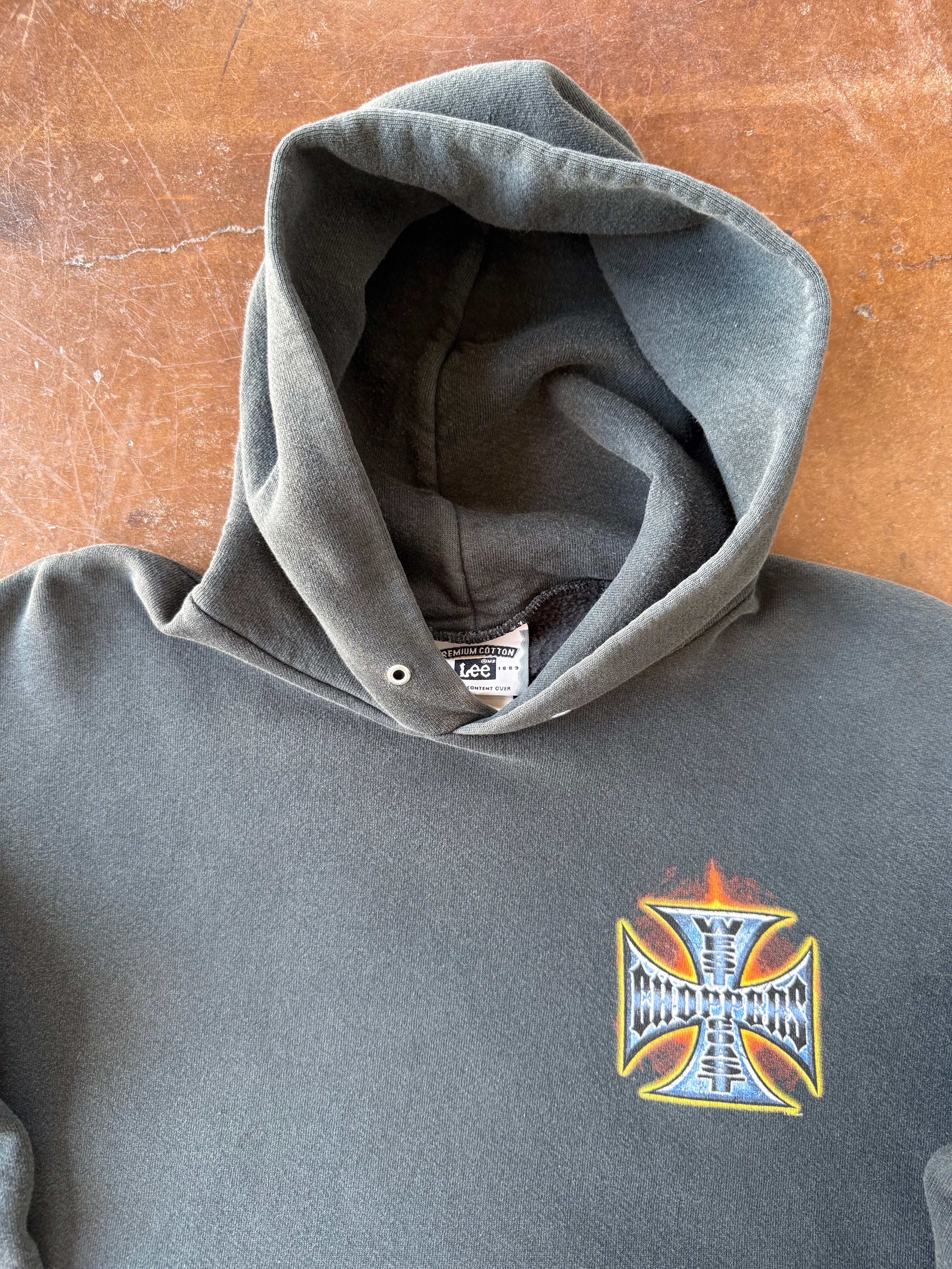 2000s lightly faded West Coast Choppers "streak flame" pullover hoodie (XL)