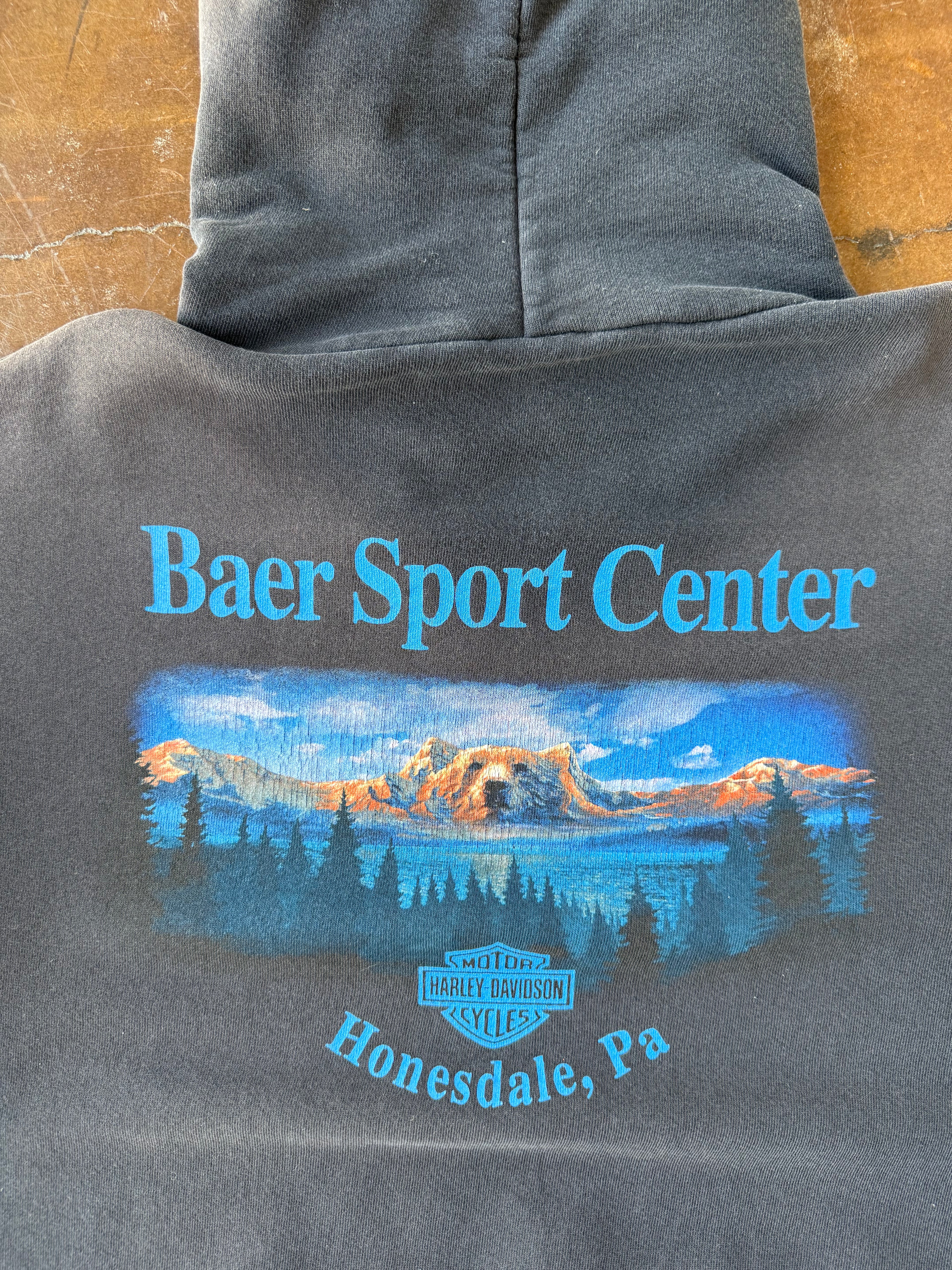 90s faded & lightly distressed Harley Davidson "skull flames" pullover hoodie (XL)