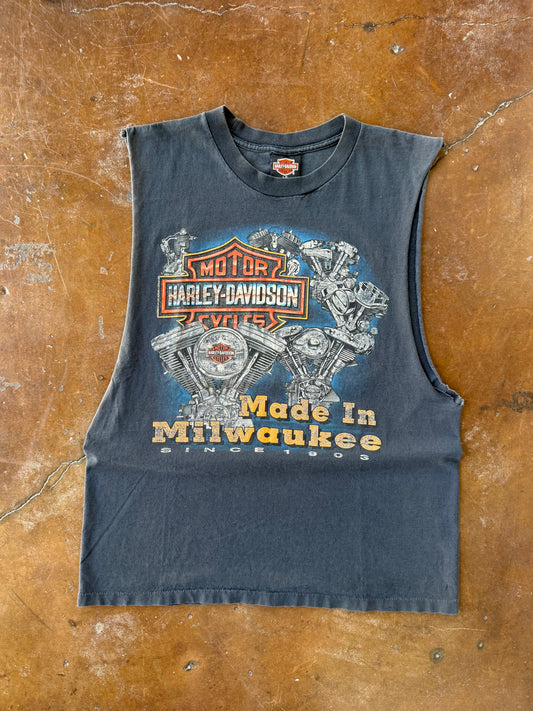 90s Harley Davidson "engine farm" cut-off shirt (LARGE)