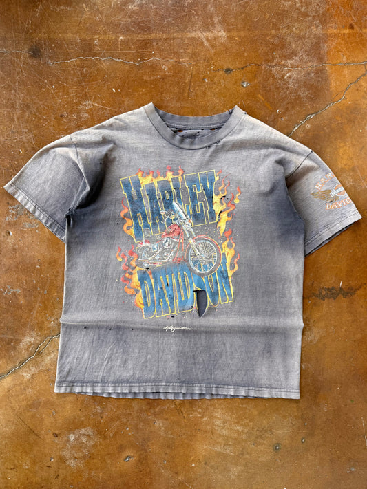 90s faded & distressed Harley Davidson "flame bike" biker shirt (XL)