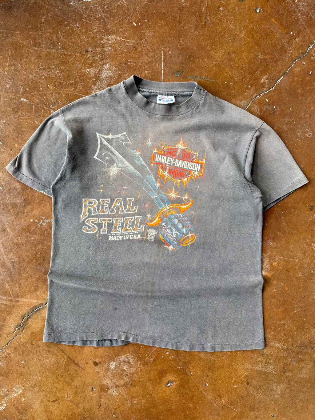 80s faded Harley Davidson "real steel" biker shirt (LARGE)