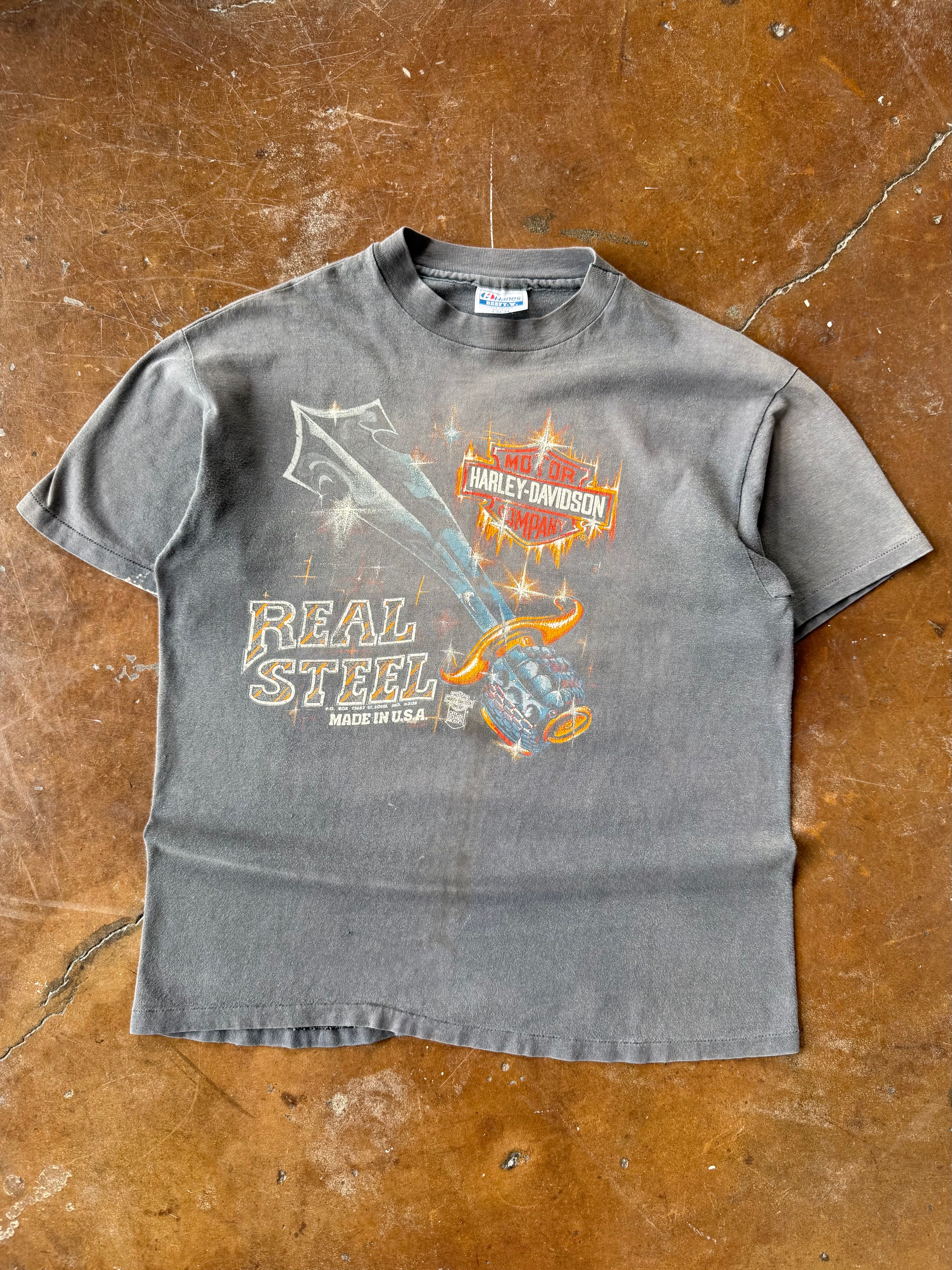 80s faded Harley Davidson "real steel" biker shirt (LARGE)