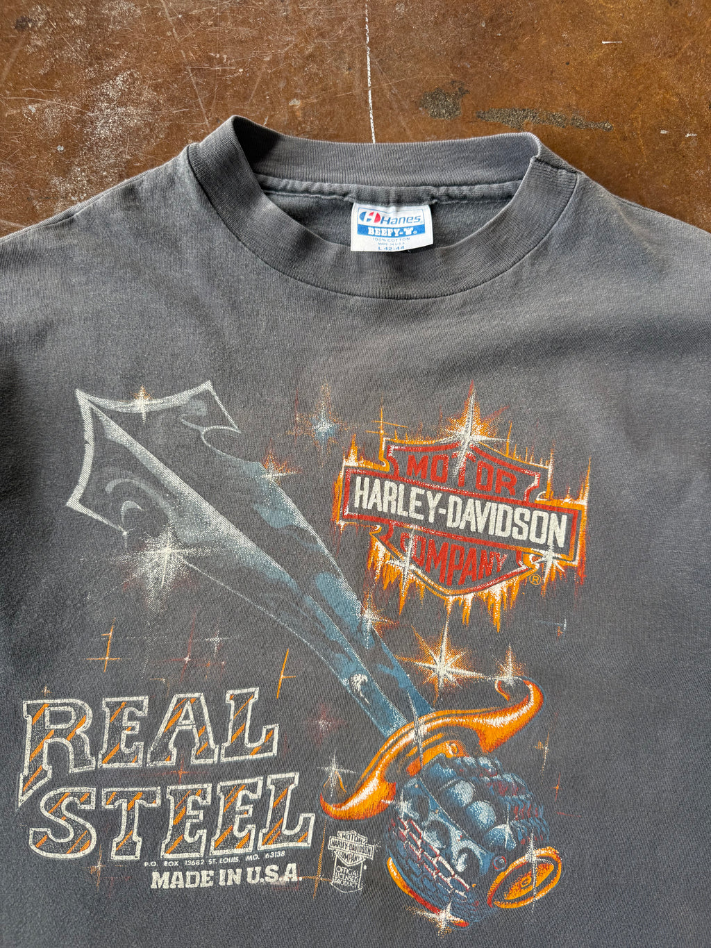 80s faded Harley Davidson "real steel" biker shirt (LARGE)