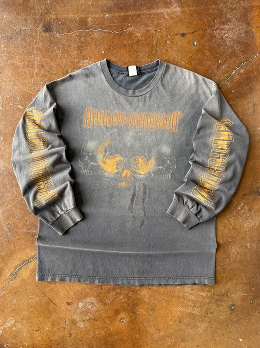 2000s faded Harley Davidson "flame skull" longsleeve shirt (XL)