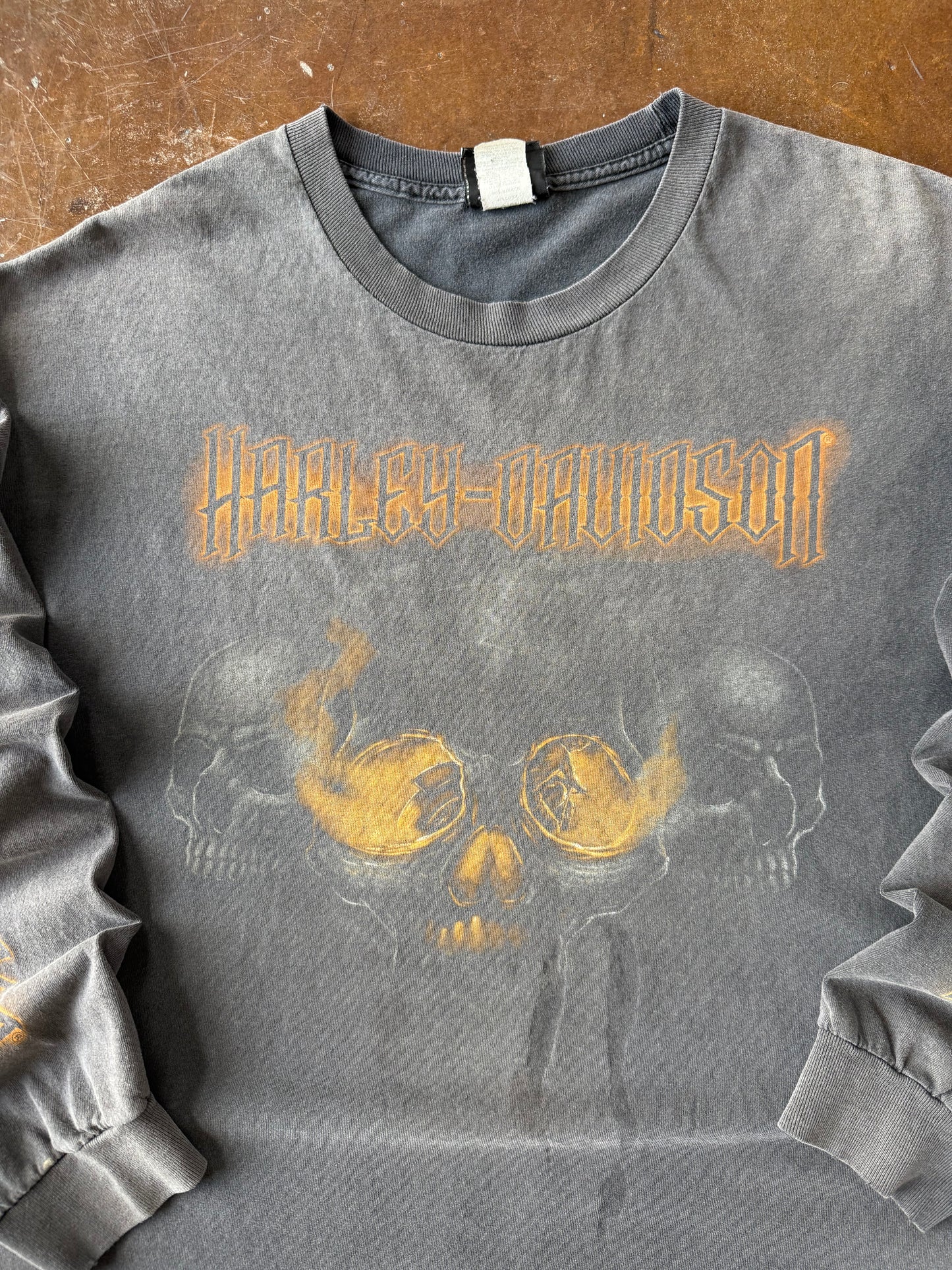 2000s faded Harley Davidson "flame skull" longsleeve shirt (XL)