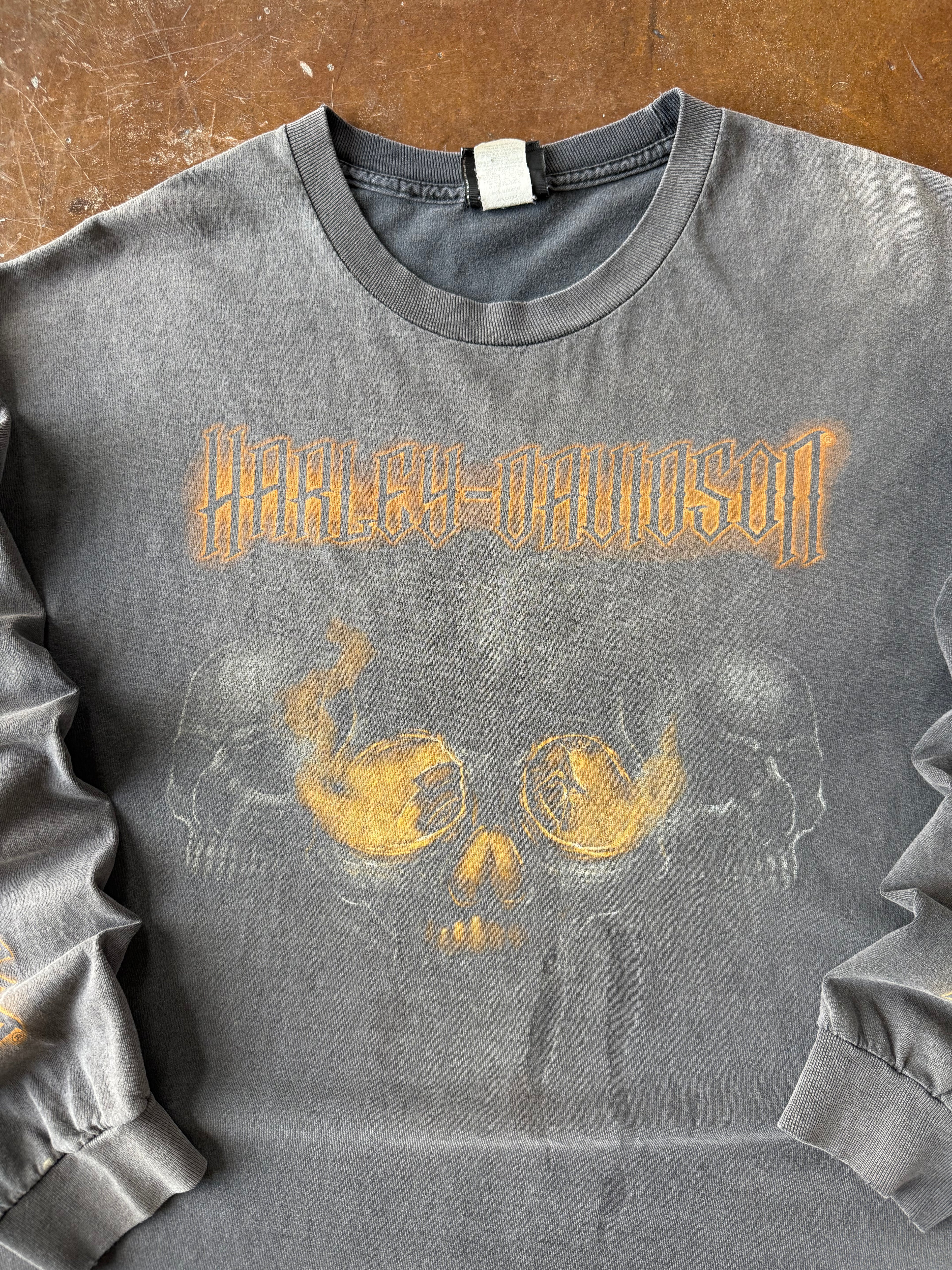 2000s faded Harley Davidson "flame skull" longsleeve shirt (XL)