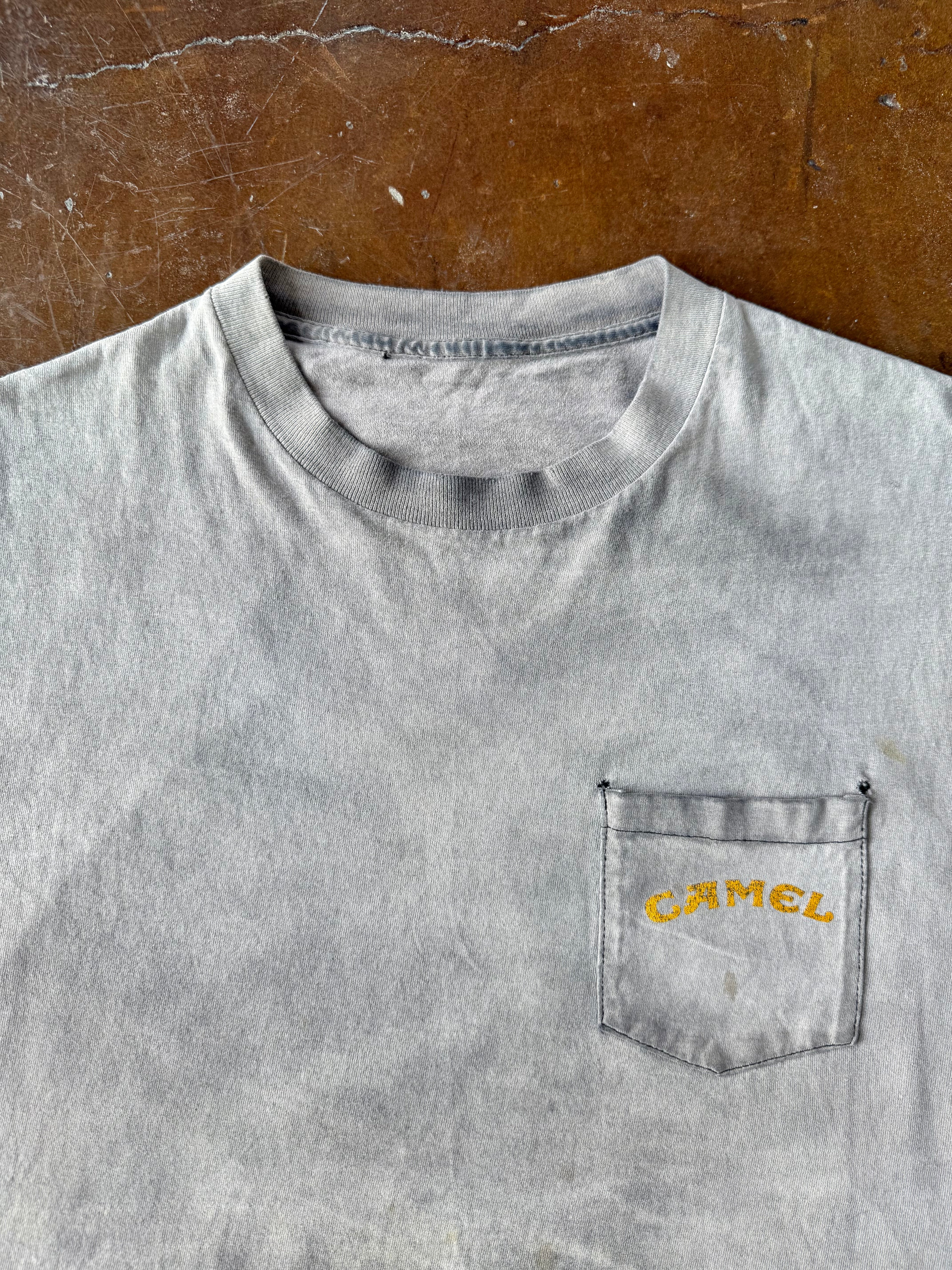 90s deep faded Camel biker "born to be smooth" pocket cut-off shirt (XL)