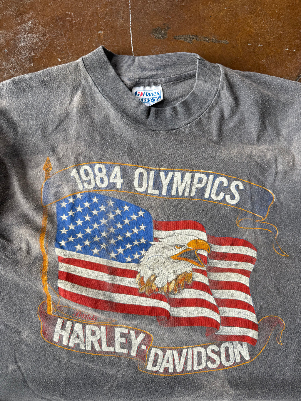 1984 faded Harley Davidson "eagle flag" biker shirt (LARGE)