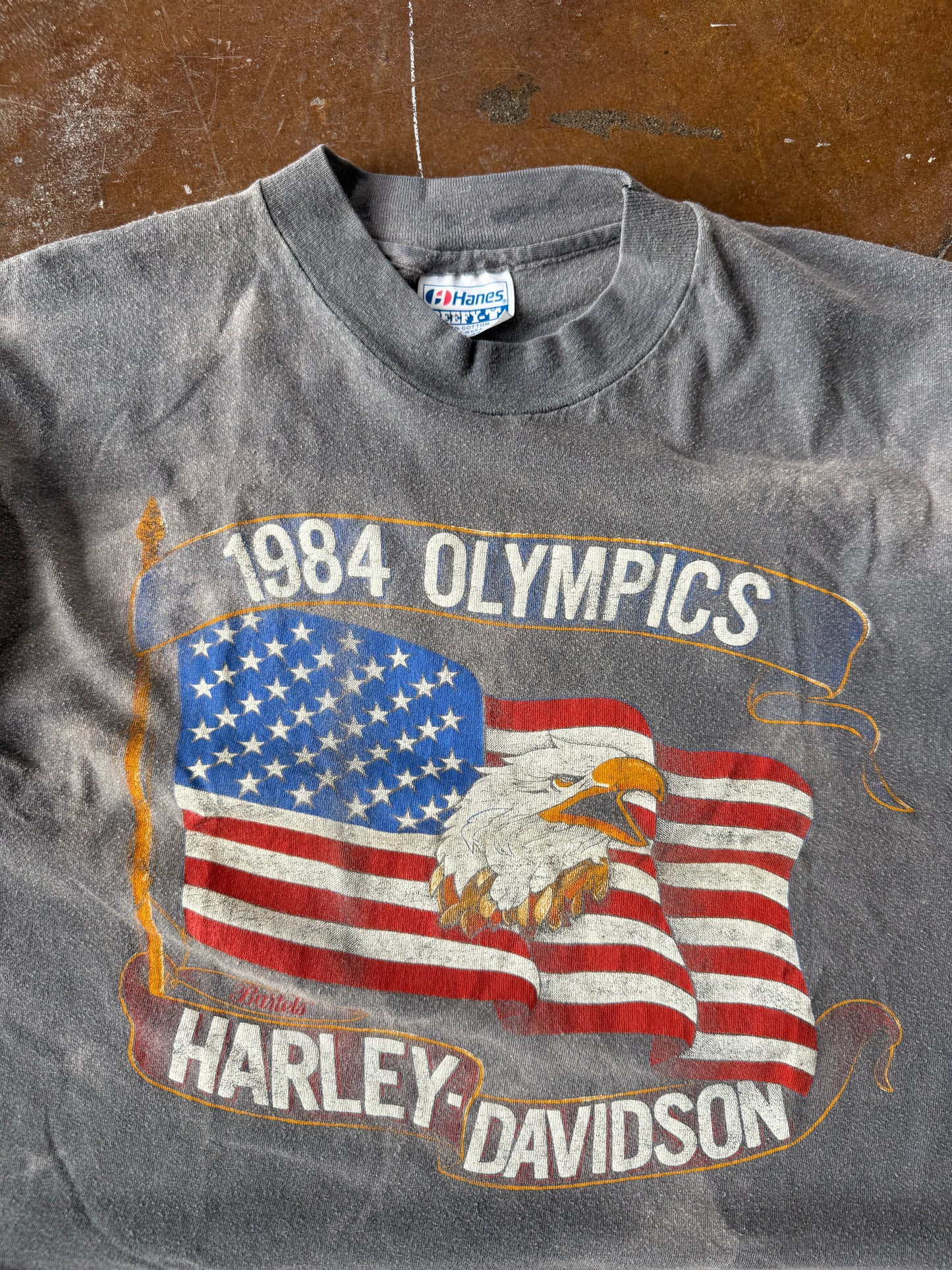 1984 faded Harley Davidson "eagle flag" biker shirt (LARGE)