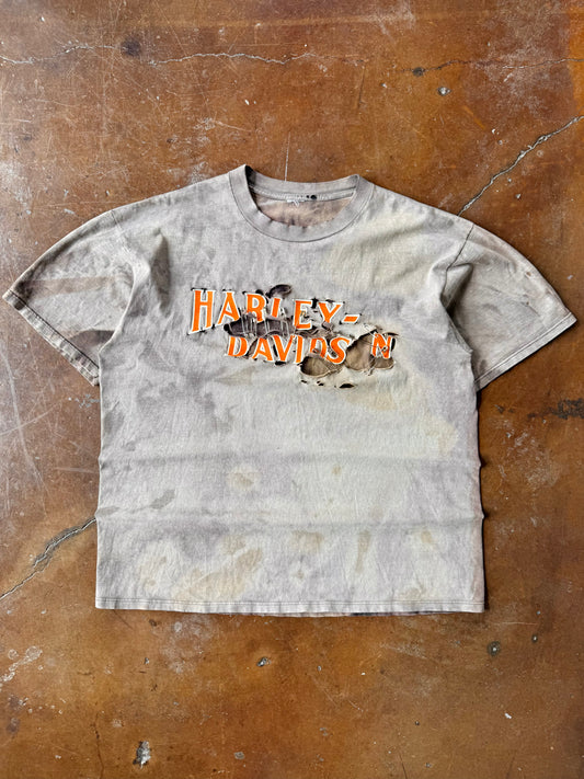 90s heavily faded & distressed Harley Davidson "spellout logo" shirt (XL)