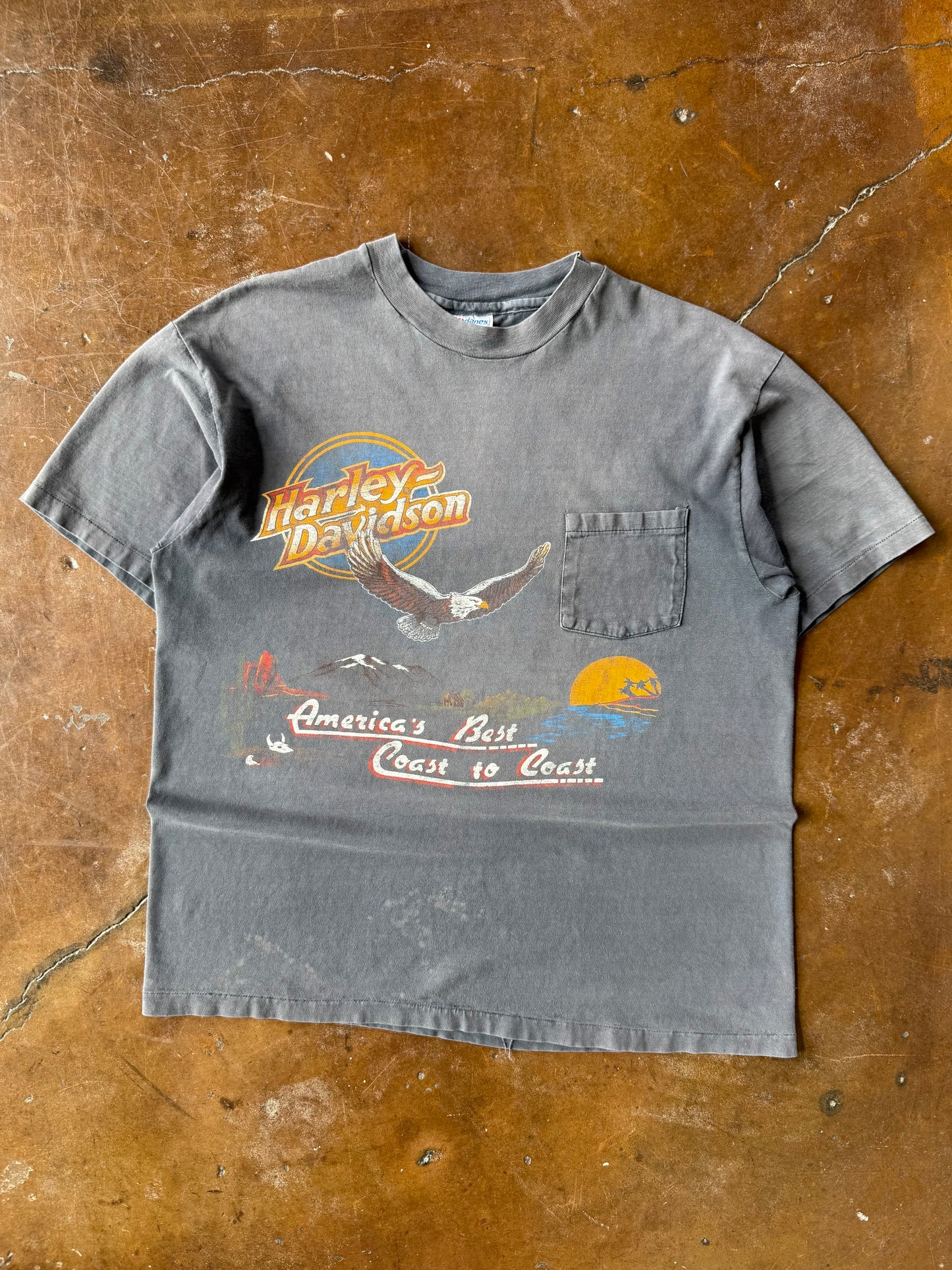 80s faded Harley Davidson "eagle portrait scene" pocket shirt (XL)